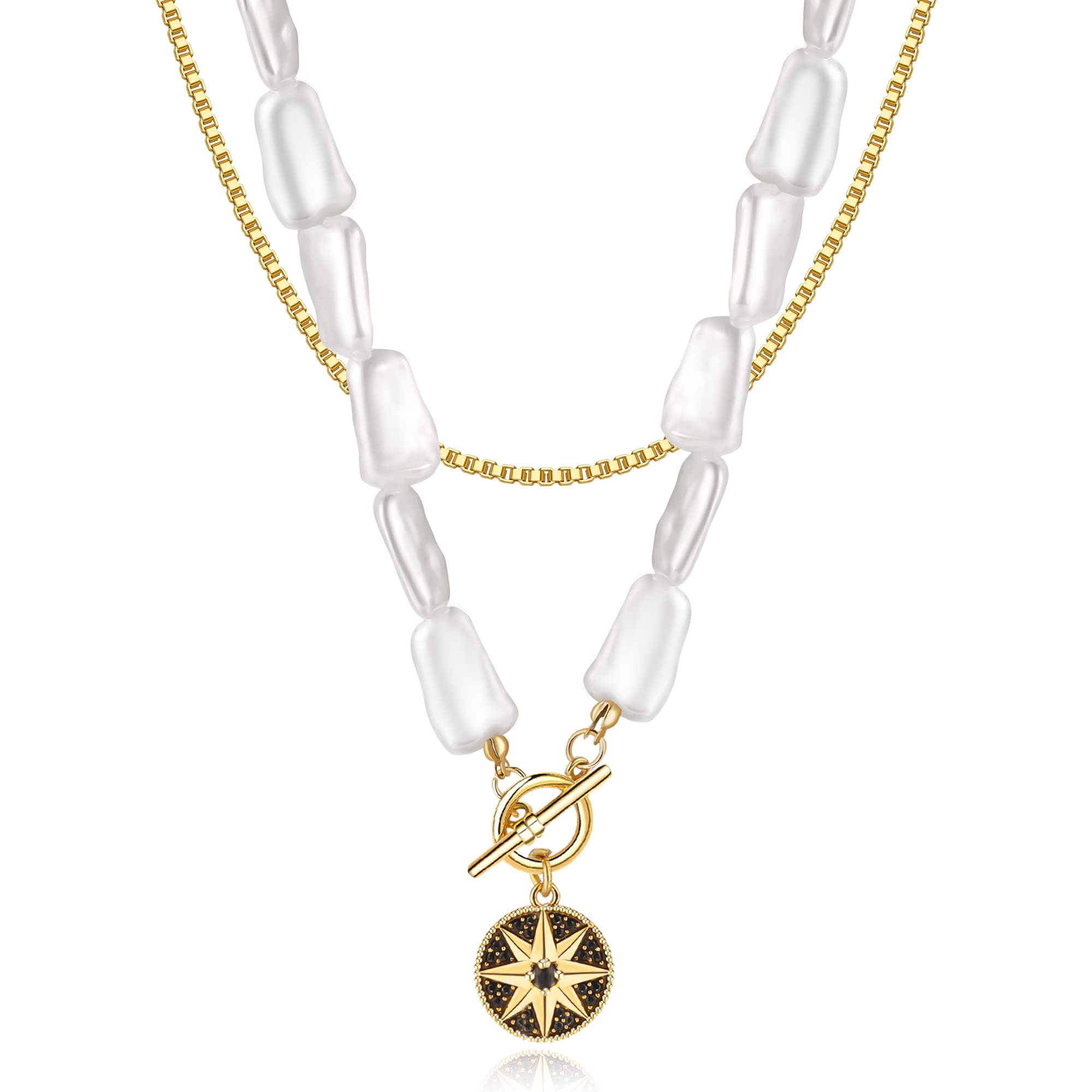 MJartoria Gold Layered Necklace for Women - Trendy Retro Coin Pendant with Dainty Chunky Link Chain, Elegant Choker Necklace Jewelry for Girls | Perfect Birthday Gift for Her, Anniversary Present | Great for Date Night, Office Wear & Special Occasions