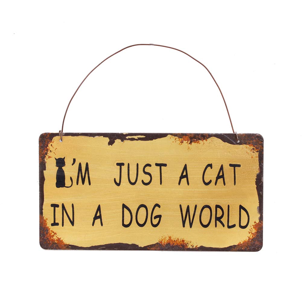 Funny Cat Wall Decor - Metal Cat Sign with 'I'm Just a Cat in a Dog World' Saying, 4