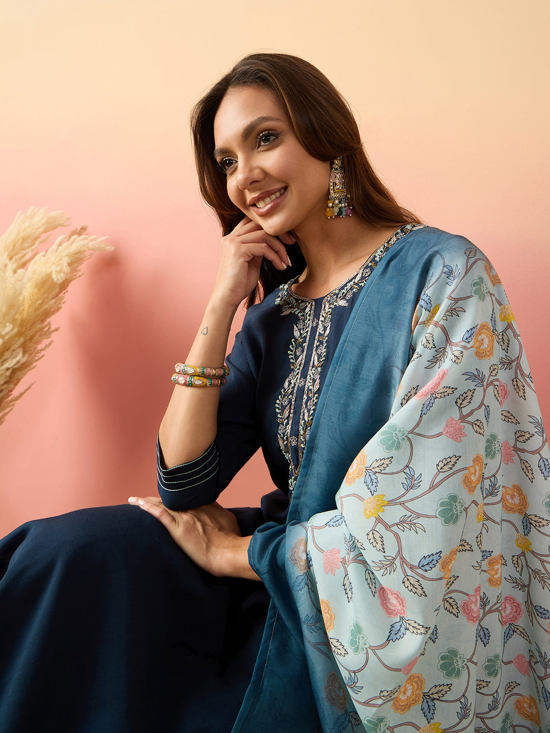 Blue Designer Ready-Made Pant Suit with Embroidery Work - Elegant Women's Formal Wear for Weddings, Parties & Office