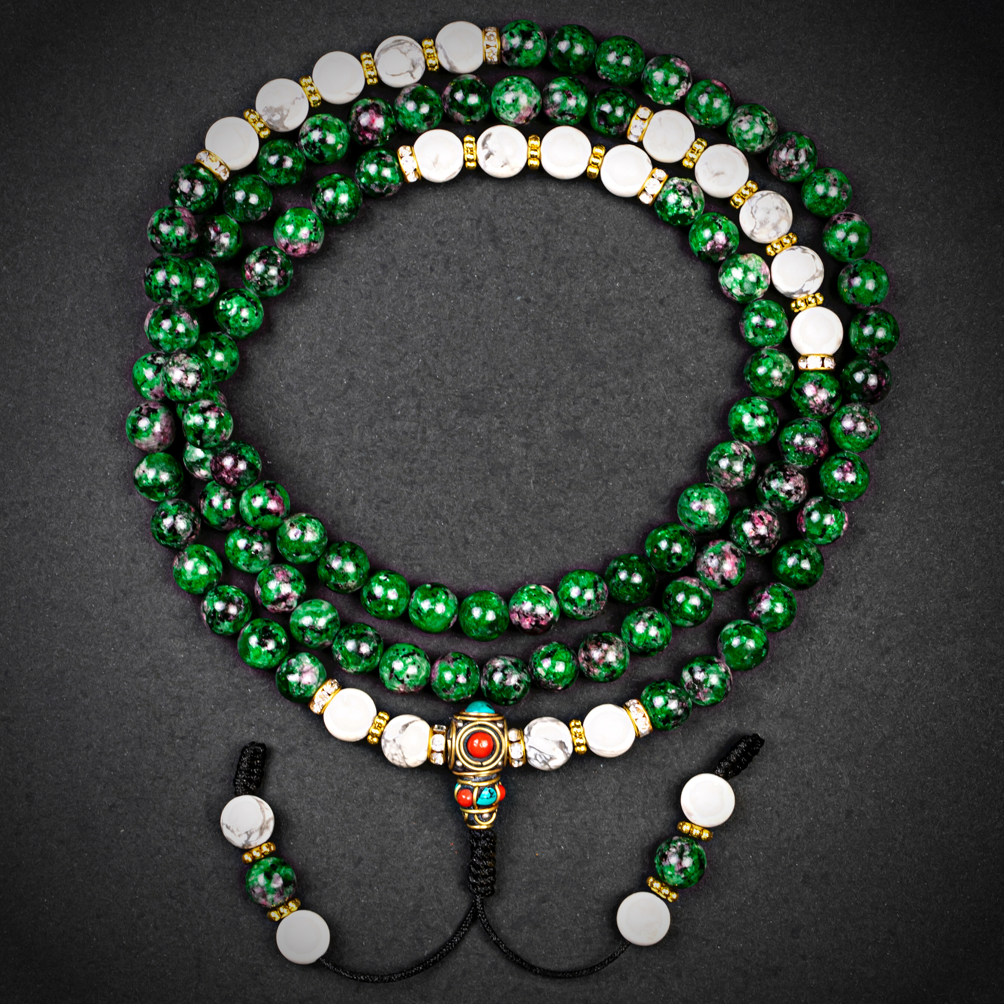 Ruby Zoisite with Howlite Mala Beads - 108 Healing Prayer Meditation Bracelet for Stress Relief & Spiritual Balance | Perfect for Yoga, Chakra Cleansing & Mindfulness Practice