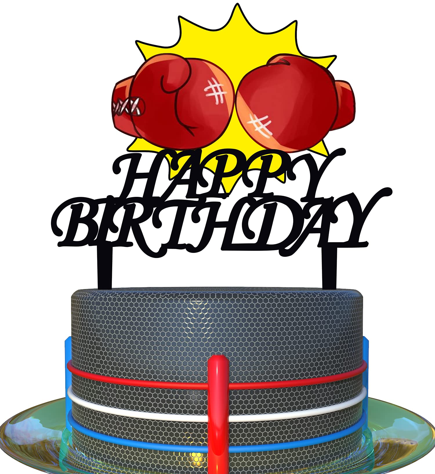 Boxing Theme Happy Birthday Cake Topper - Acrylic Boxing Cake Decorations for Boys & Girls Birthday Parties - Perfect for Boxing-Themed Celebrations, Sports Events, and Champion Birthday Cakes