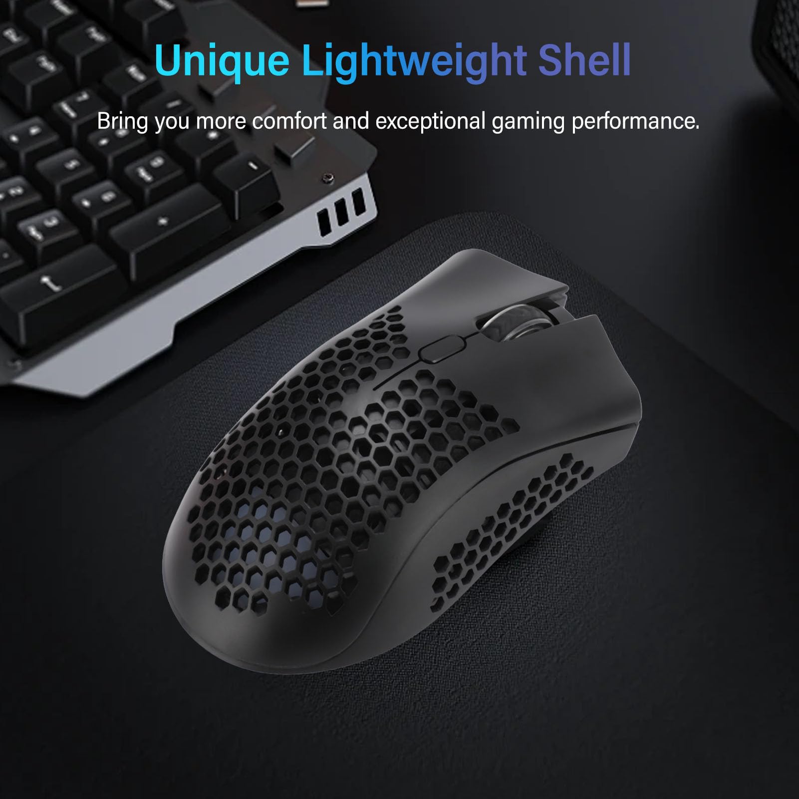 Wireless Gaming Mouse with 3 DPI Adjustment, RGB Backlit Ergonomic Design, Honeycomb Shell & Hex Pattern - 2.4Ghz Wireless, 6 Programmable Buttons for PC & Laptop - Perfect for FPS, MOBA & Esports Gaming