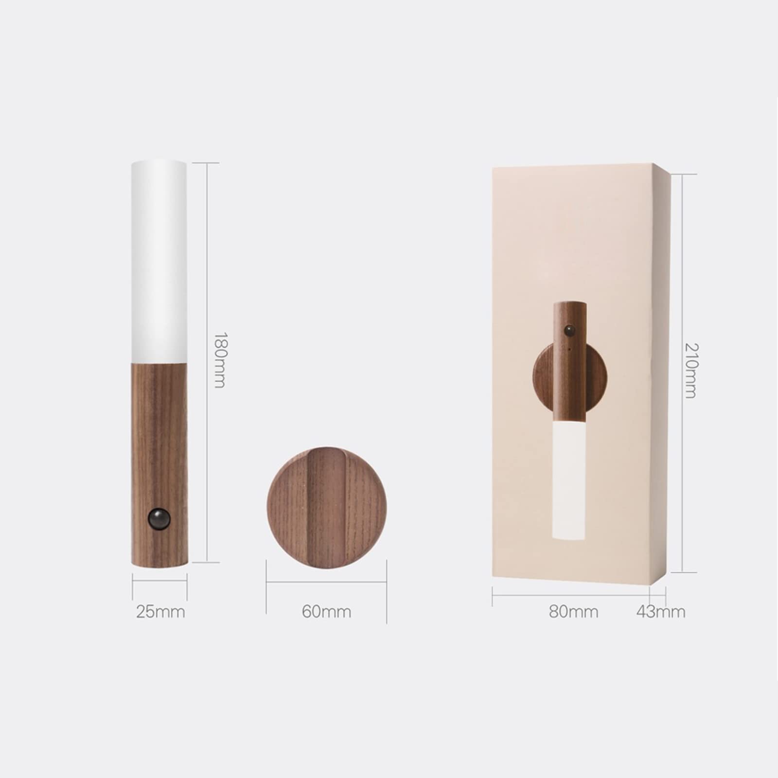 Rechargeable LED Baton Wall Light with Motion Sensor - 360° Rotatable Wooden Magnetic Night Light for Wardrobe, Cabinet, Closet (White Oak) - Perfect for Bedroom, Hallway & Staircase Lighting