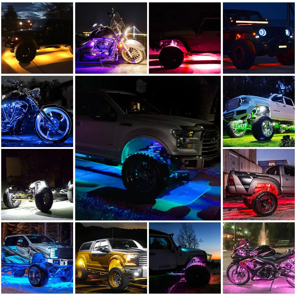 4 Pods RGBW LED Rock Lights - LOYO Upgraded Multicolor Underglow Neon Lights with Bluetooth Controller & Music Sync | Perfect for Off-Road Trucks, Jeeps, ATVs & Car Customization