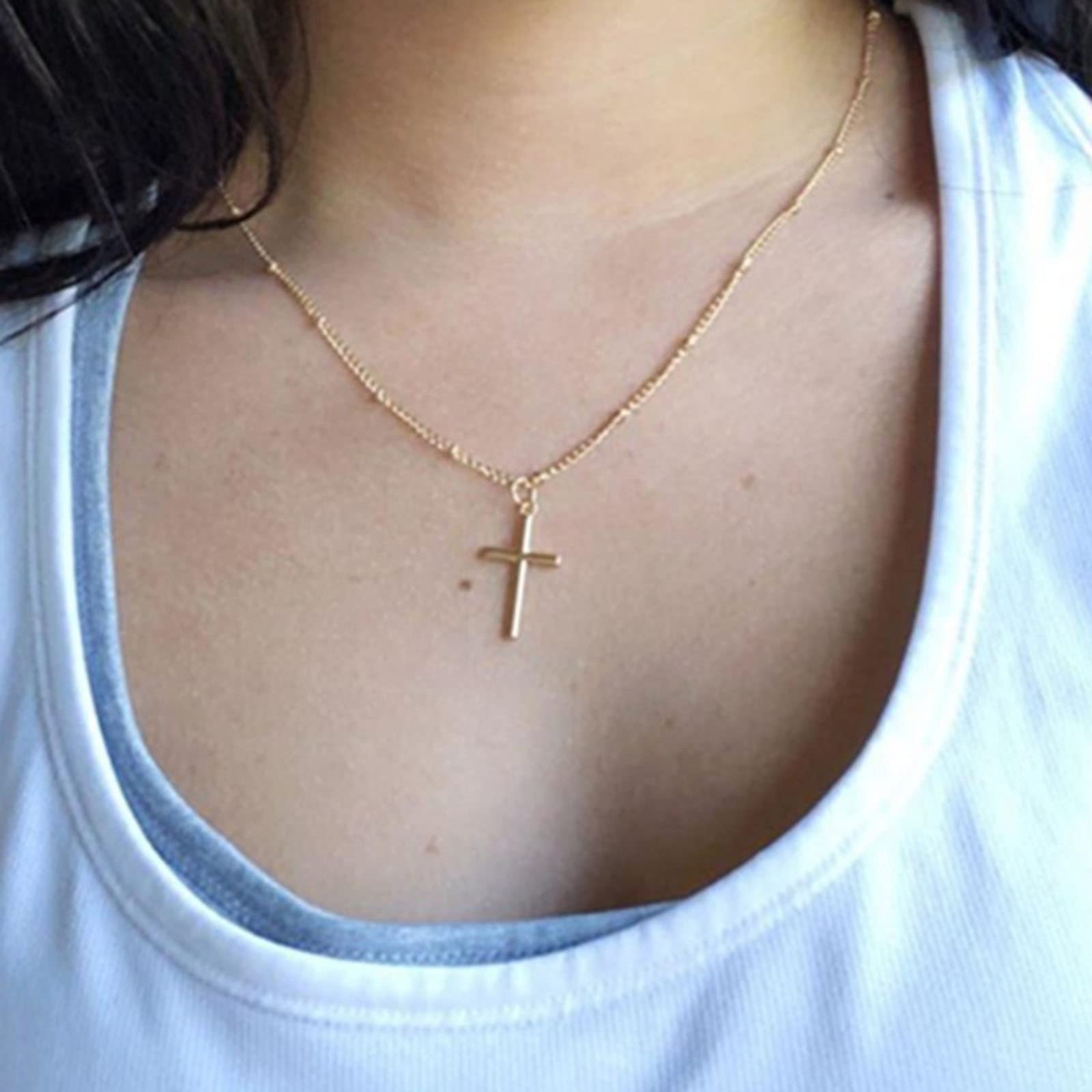Wendalern Gold Cross Bead Choker Necklace - Religious Crucifix Pendant Jewelry for Women & Girls - Perfect for Church, Weddings & Everyday Faith Fashion