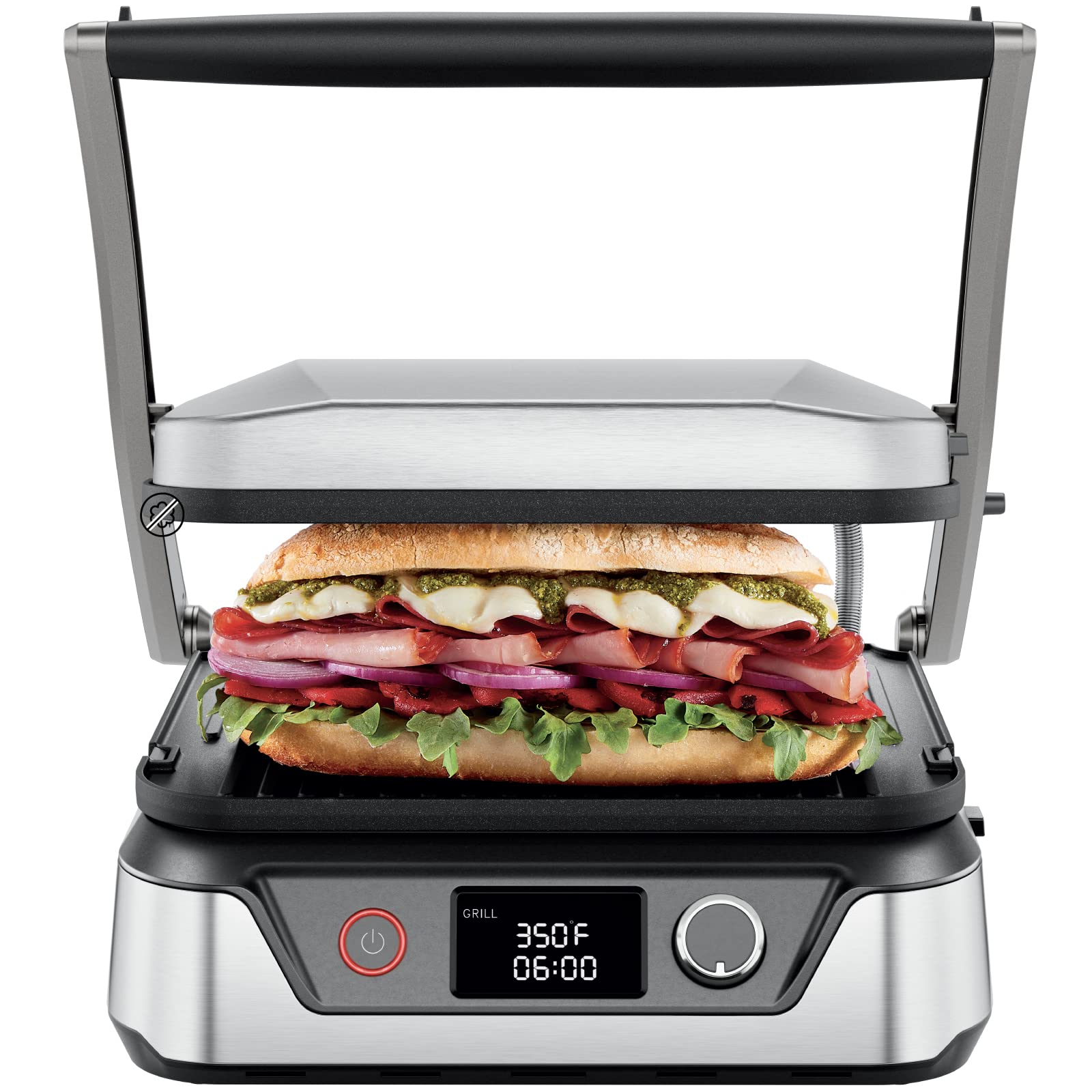 Chefman 5-in-1 Digital Panini Press Grill & Griddle Combo - Removable Reversible Dishwasher-Safe Plates, 180° Open Design for Indoor BBQ - Stainless Steel Sandwich Maker for Home, Office & Restaurant Use