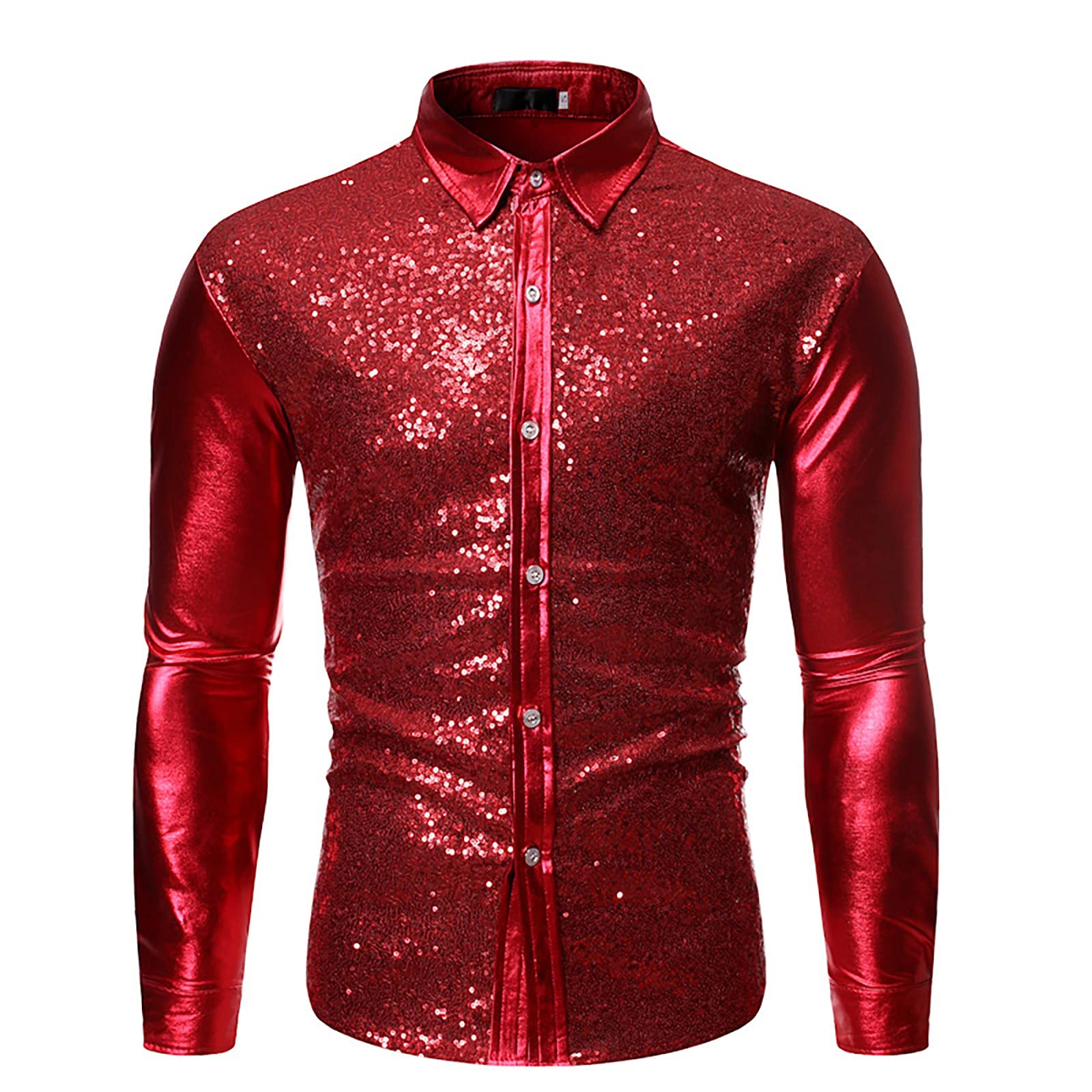 FORUU Men's Sparkly Sequined Party Shirts 2021 - Slim Fit Long Sleeve Shiny Dance Shirt for Club, Halloween, Christmas & Special Occasions
