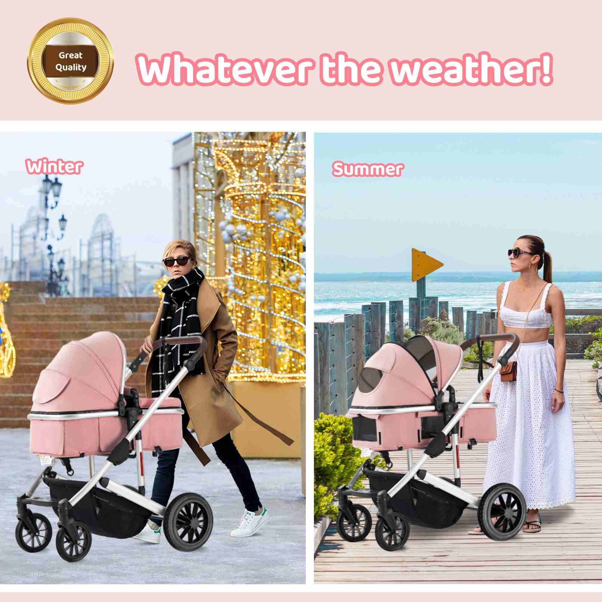 2-in-1 Convertible Baby Stroller with Bassinet Mode for Newborns to Toddlers (0-36 Months) - Foldable Lightweight Infant Pram for Travel & Daily Use - Pink Stroller for Shopping, Park Walks & Outdoor Activities