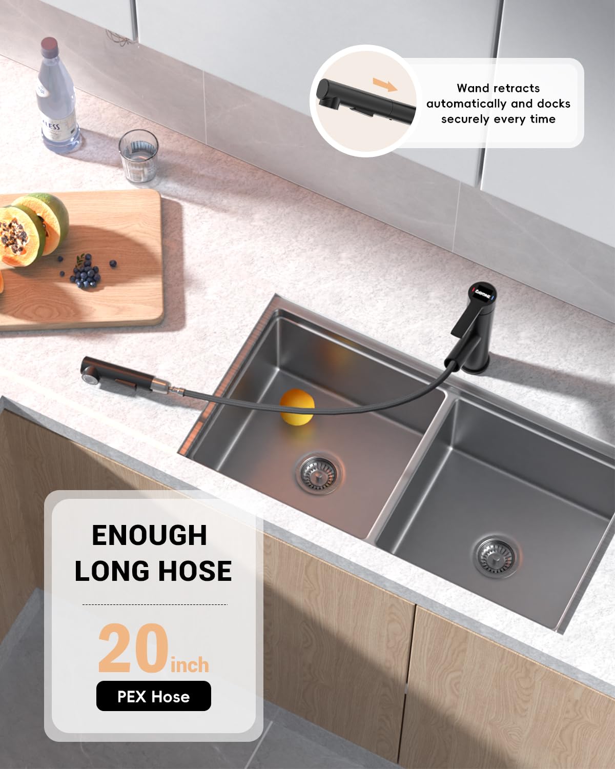 Modern Matte Black RV Kitchen Faucet with Pull-Down Sprayer - Compact for Small Sinks & Bars