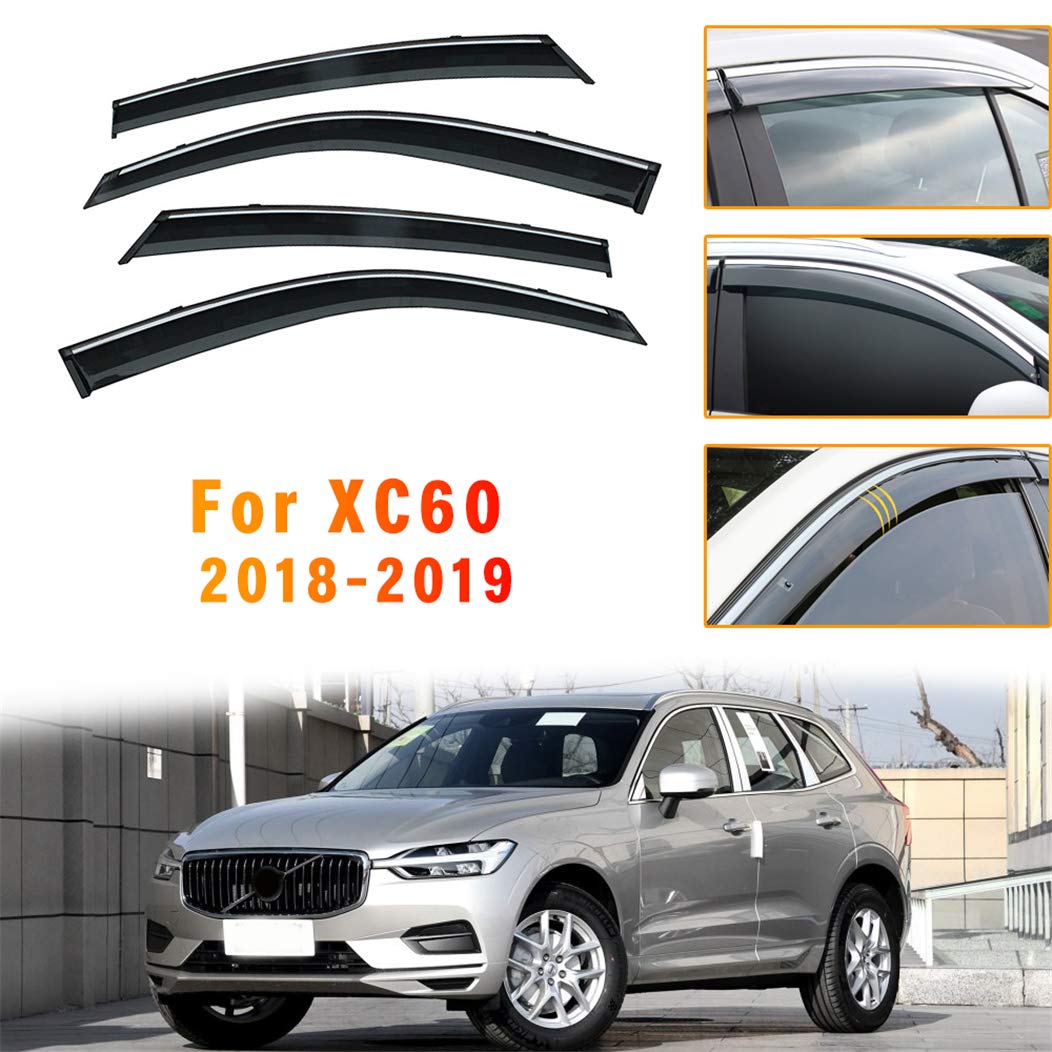 Volvo XC60 2018-2019 Car Window Visors - 4Pcs Smoke Rain Guards & Wind Deflectors - Tape-On Mount Side Window Vent Shades - Perfect for Rain Protection and Improved Airflow While Driving