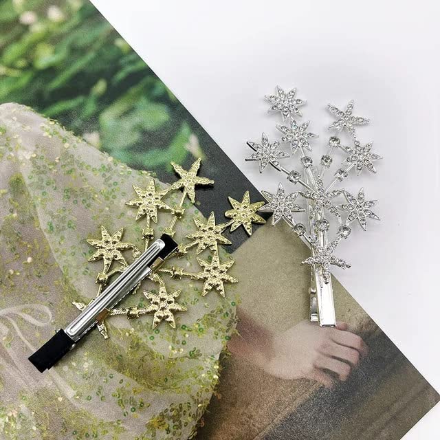 Samyak 2-Pack New Moon Snowflake Rhinestone Star Barrettes & Tree Branch Shiny Designer Hair Clips - Alligator Hair Pins for Women & Girls | Perfect for Weddings, Parties & Daily Hair Accessories (4-Pack)