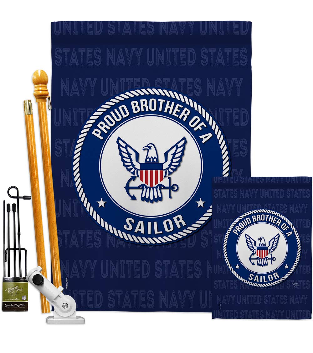 Premium Double-Sided Navy Proud Brother Sailor Garden House Flag Kit - USN Seabee Military Veteran Yard Banner (28x40 Inch) Made in USA - Perfect for Armed Forces Appreciation, Patriotic Home Decor & Veteran Retirement Gifts