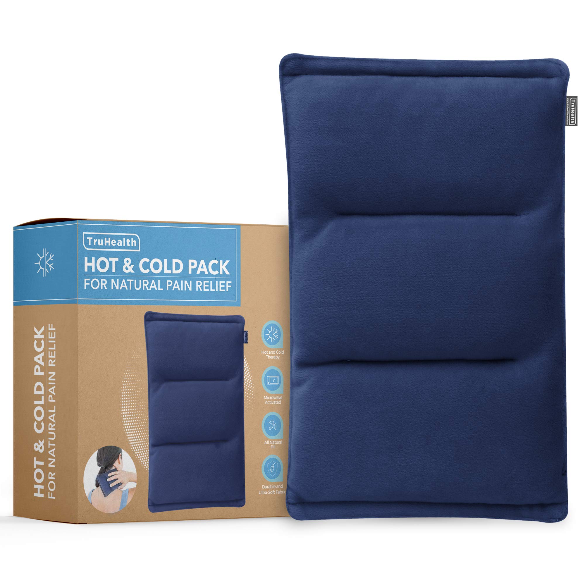 TruHealth Flaxseed Neck Heating Pad (Blue) - Hot & Cold Therapy for Muscle Pain Relief, Swelling - Microwavable Heating Pad for Neck, Shoulder, Back - Perfect for Home, Office, Travel Use