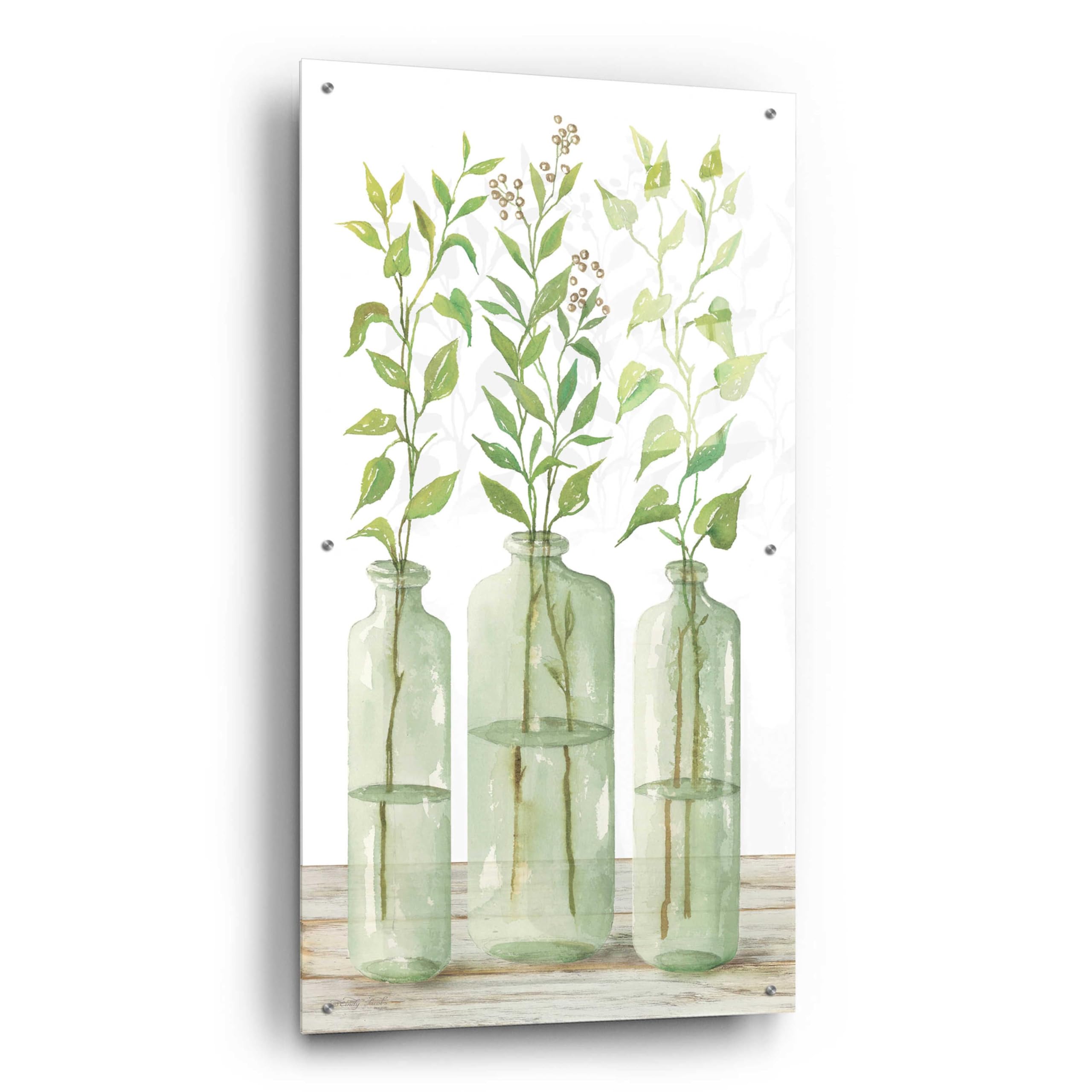 Epic Art 'Simple Leaves in Jar II' by Cindy Jacobs - 24x48 Inch Acrylic Glass Wall Decor - Modern Botanical Painting for Living Room, Bedroom & Office Decor