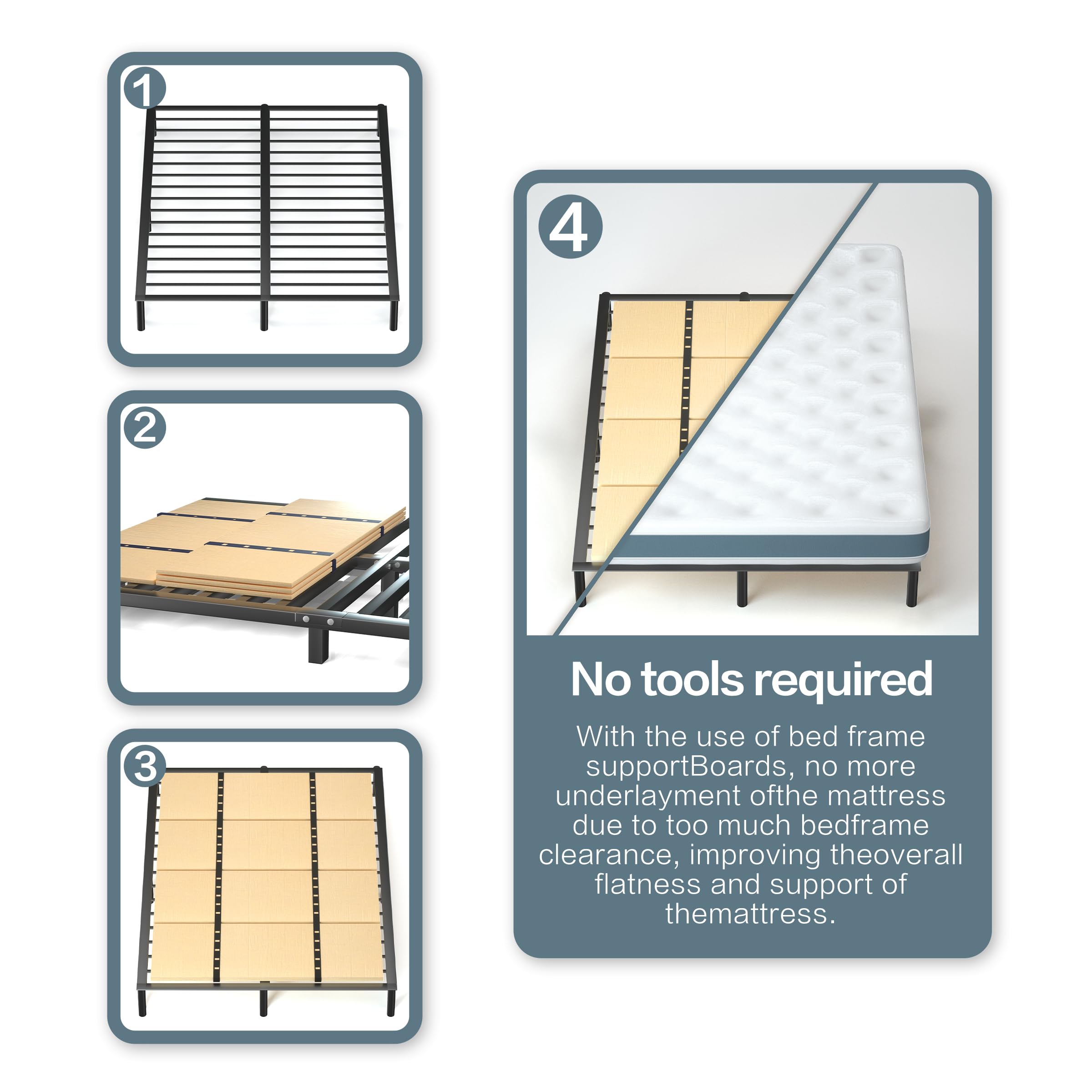 Premium Heavy Duty Bed Panels - Foldable Box Spring & Bed Support Slats for Twin & Queen Size Mattresses (57'x80') - Ideal for Under Mattress Support & Space-Saving Storage