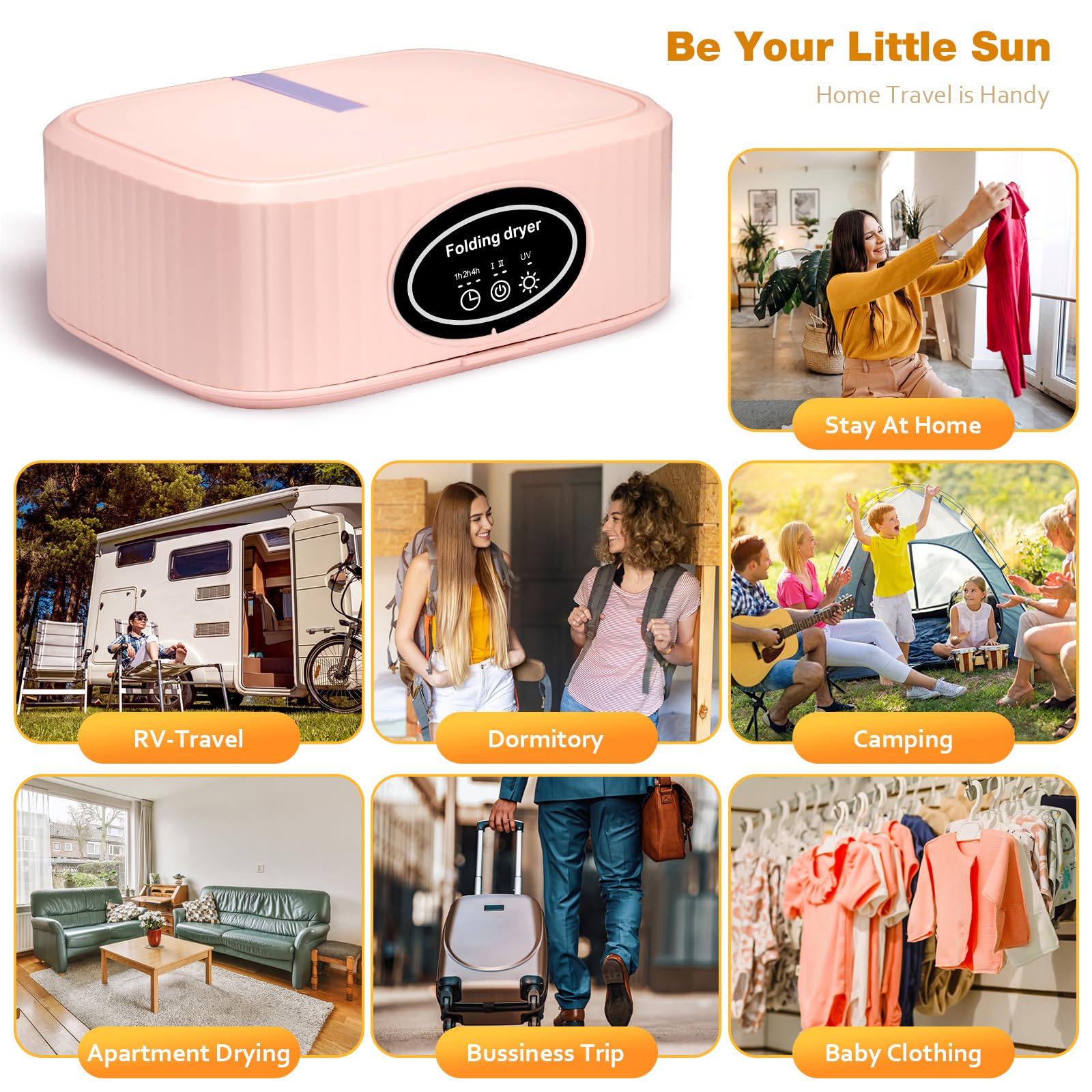 Portable Electric Dryer - Mini Foldable 1200W for Apartments, Travel, Camping, RV - 1/2/4H Timer with UV Sterilization, 10 Clothes Capacity | Perfect for Small Spaces & On-the-Go Drying