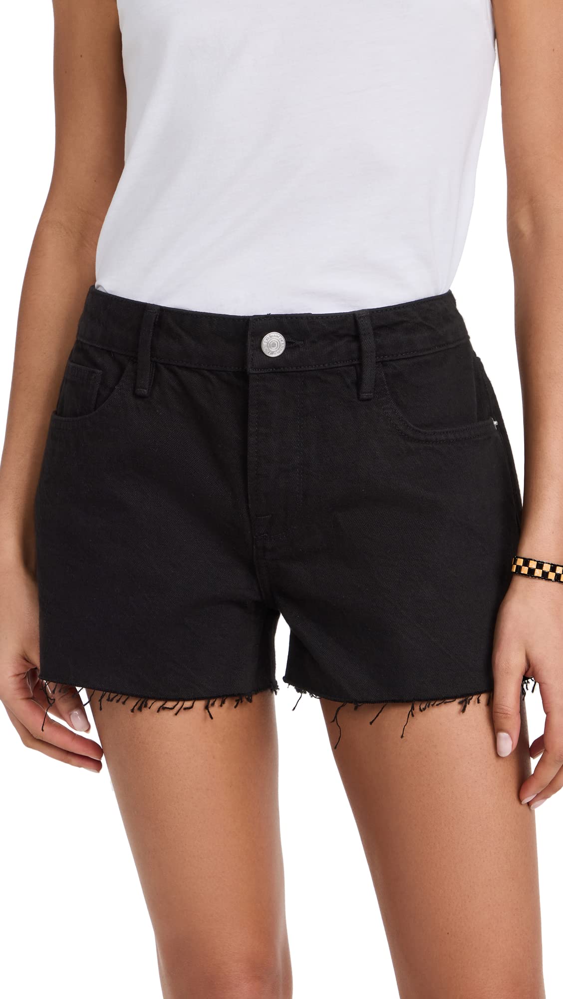 FRAME Women's Le Grand Garcon High-Waisted Raw Hem Denim Jean Shorts | Distressed Boyfriend Style Summer Shorts for Casual Outings & Beach Vacations