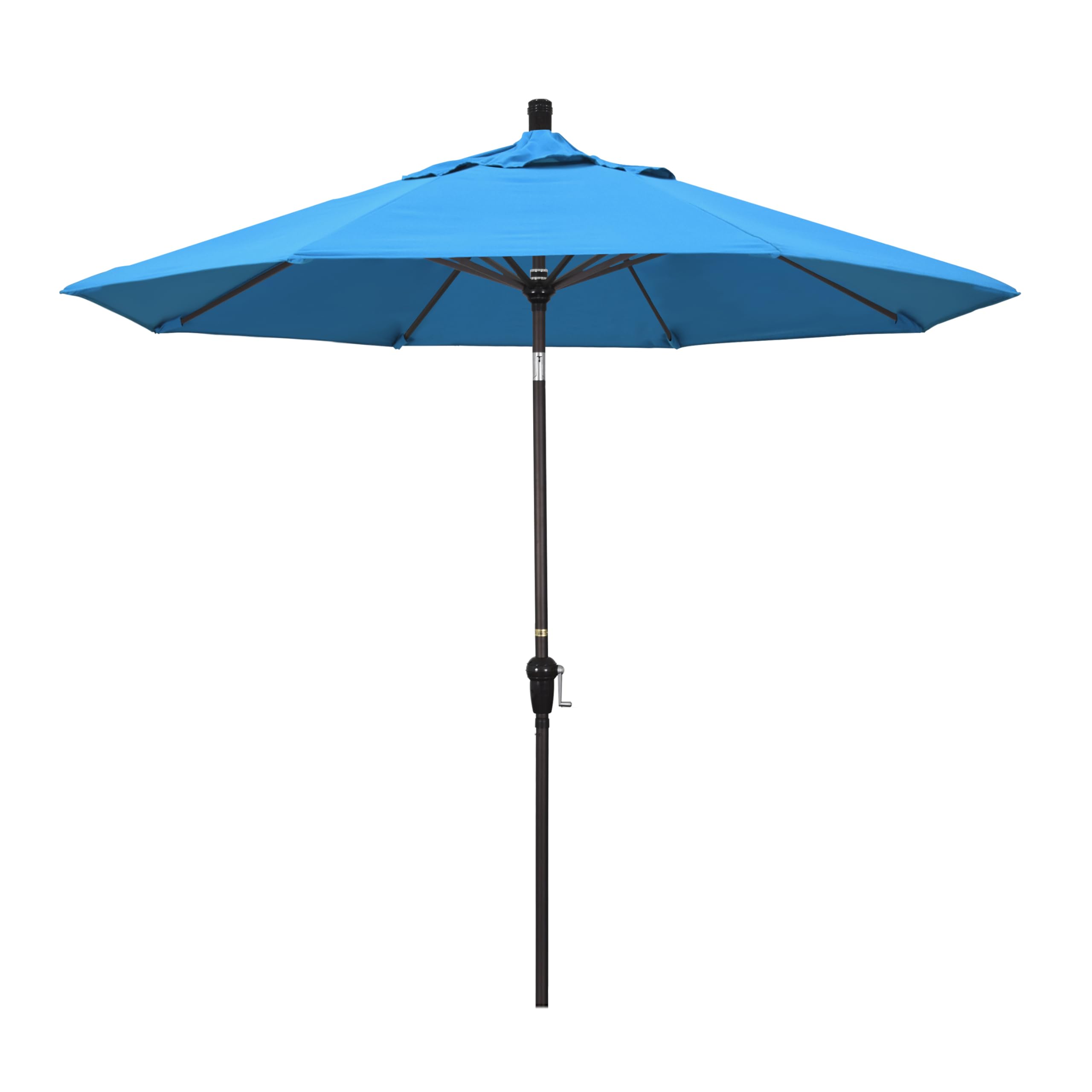 9' Round Aluminum Market Umbrella - Crank Lift & Auto Tilt - Sunbrella Cyan for Patio & Outdoor Dining