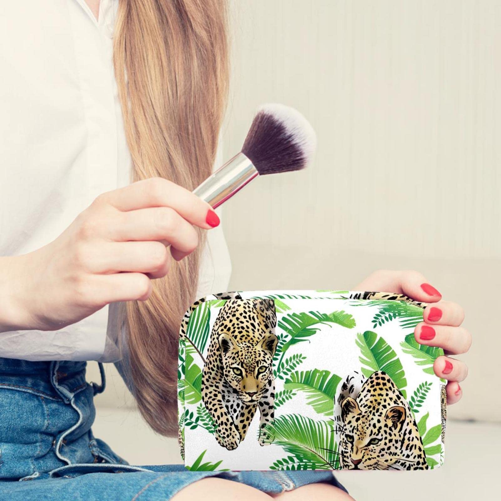 Large Travel Makeup Bag with Zipper - Jungle Leopard Print Cosmetic Organizer for Women & Girls | Portable Toiletry Case for Vacation, Gym, Work & Daily Use