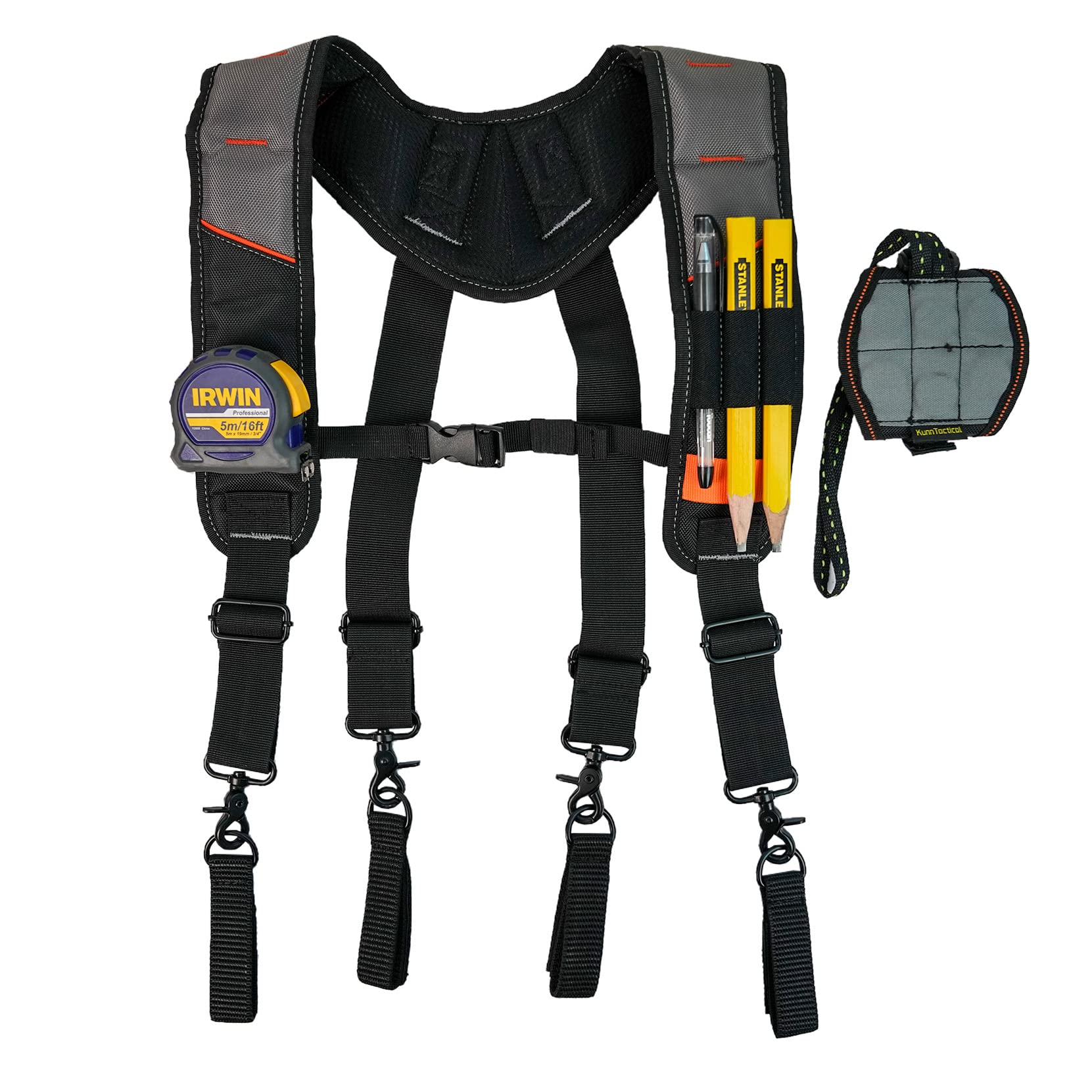 KUNN Tool Belt Suspender with Magnetic Wristband - Heavy Duty Work Belt for Carpenters, Electricians & Framers (Gray) - Perfect for Construction, Woodworking & DIY Projects