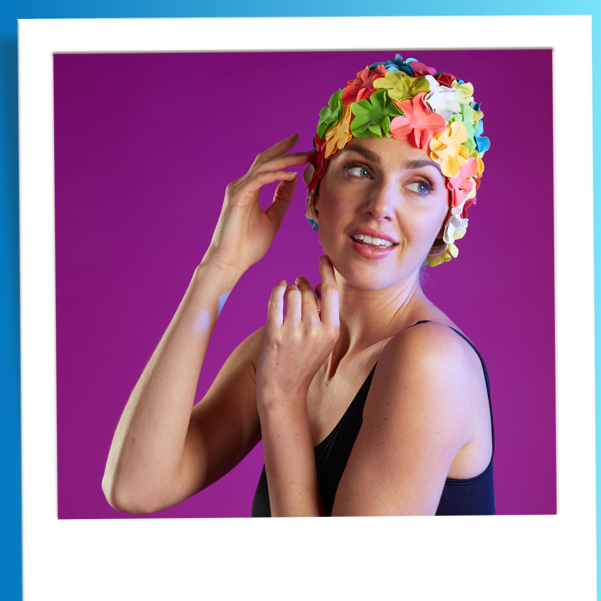 Sporti Flower Swim Cap for Women - Waterproof Heavy-Duty Rubber Swimming Cap with Hair Protection - Perfect for Pool, Beach & Competitive Swimming