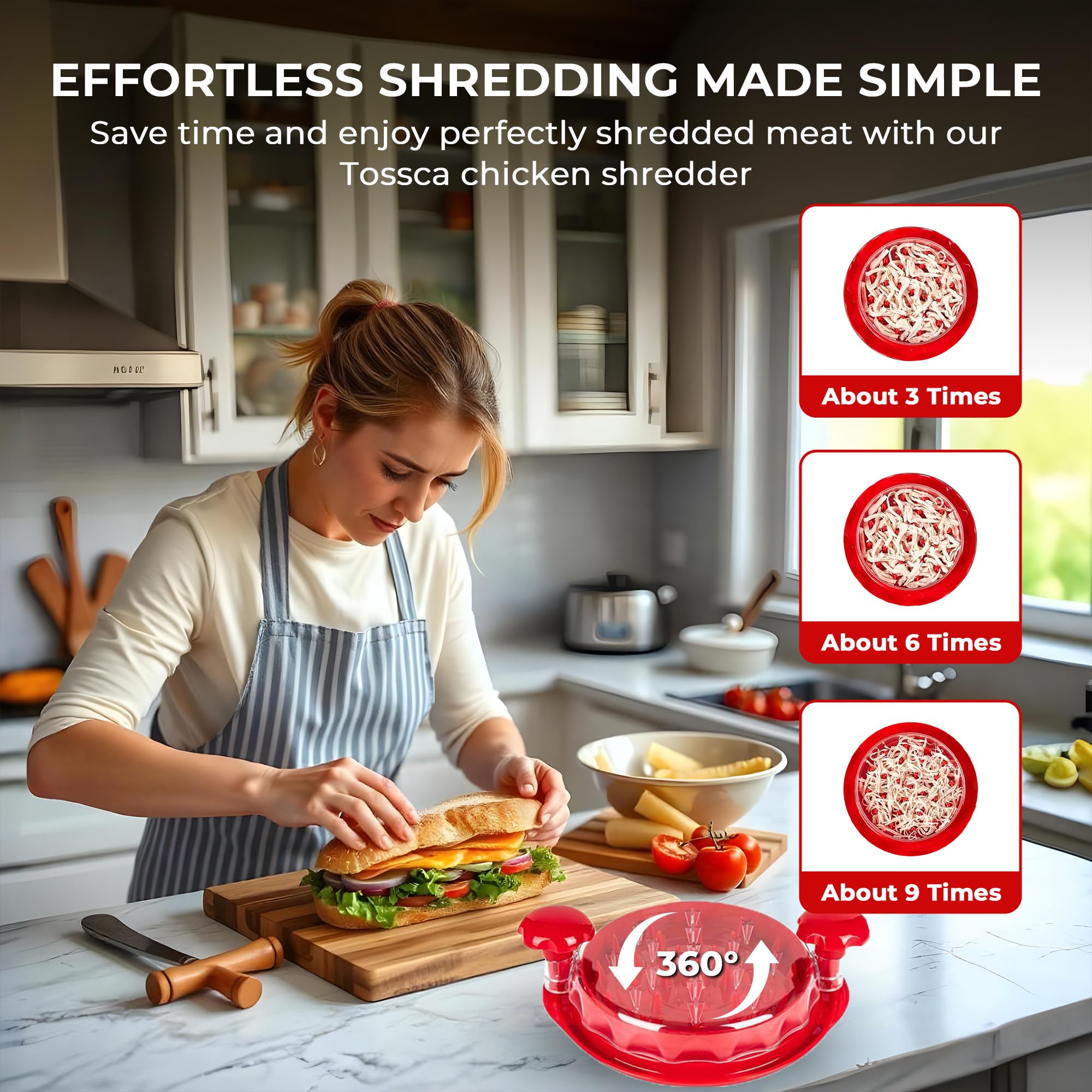 Premium Chicken Shredder Tool - BPA Free Meat Shredder with Anti-Slip Grip & Ergonomic Handle | Dishwasher Safe Kitchen Accessory for Pork, Beef, Chicken | Perfect for Meal Prep, BBQ, Tacos & Pulled Meat (Red)