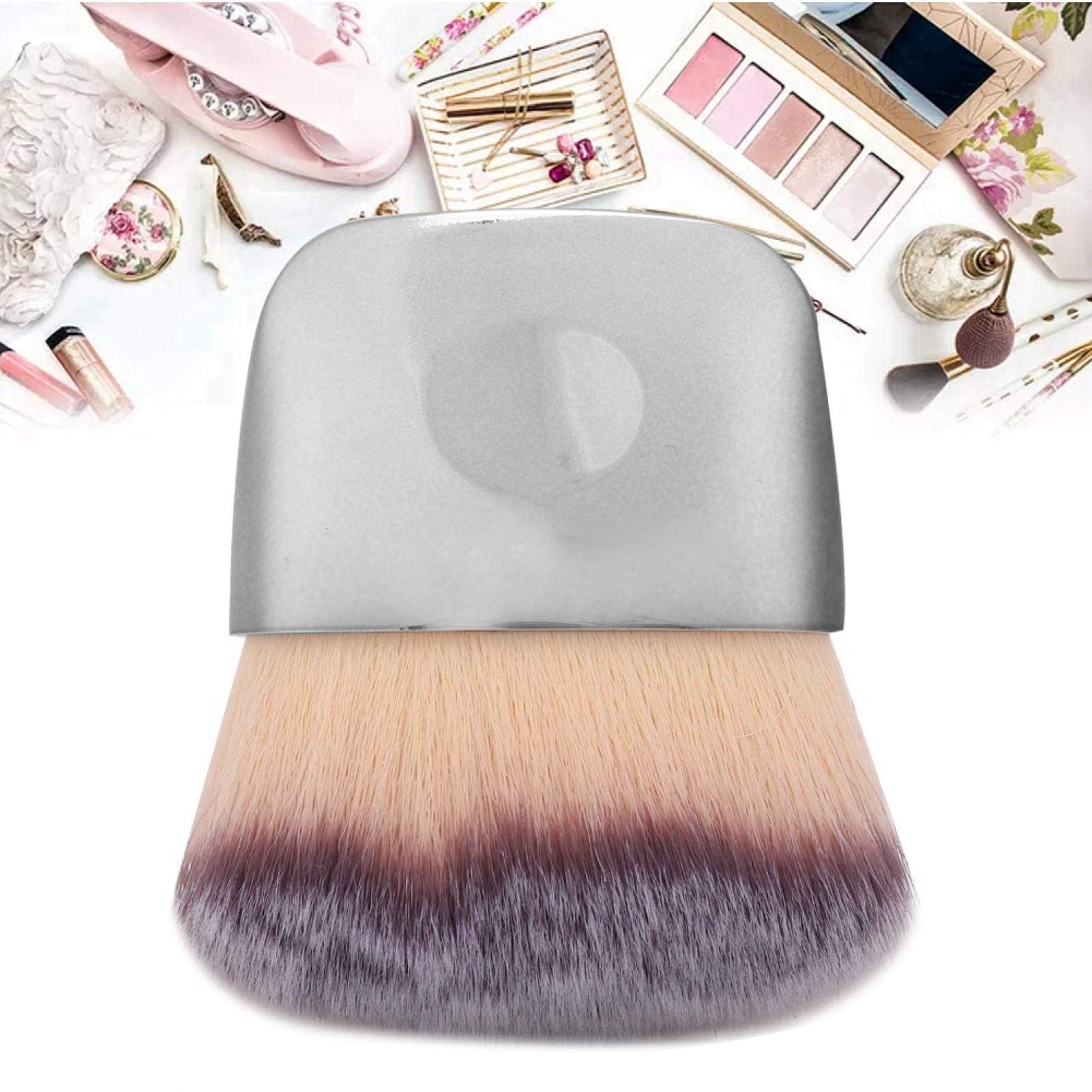 Premium Flat Arched Loose Powder Brush - Soft Synthetic Fiber Mini Makeup Brush for Foundation, Face Powder, Blush, Contour & Bronzer (Silver) - Perfect for Travel & Professional Makeup Kits
