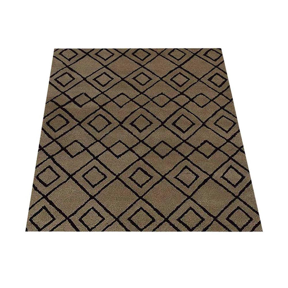 Hand Tufted Wool Eco-Friendly Area Rugs 4x6 Feet - Rectangle Cream & Brown Geometric Modern Design High Pile Handmade Rug for Living Room, Bedroom, Office & Dorm - Soft & Durable Floor Decor (K04510)
