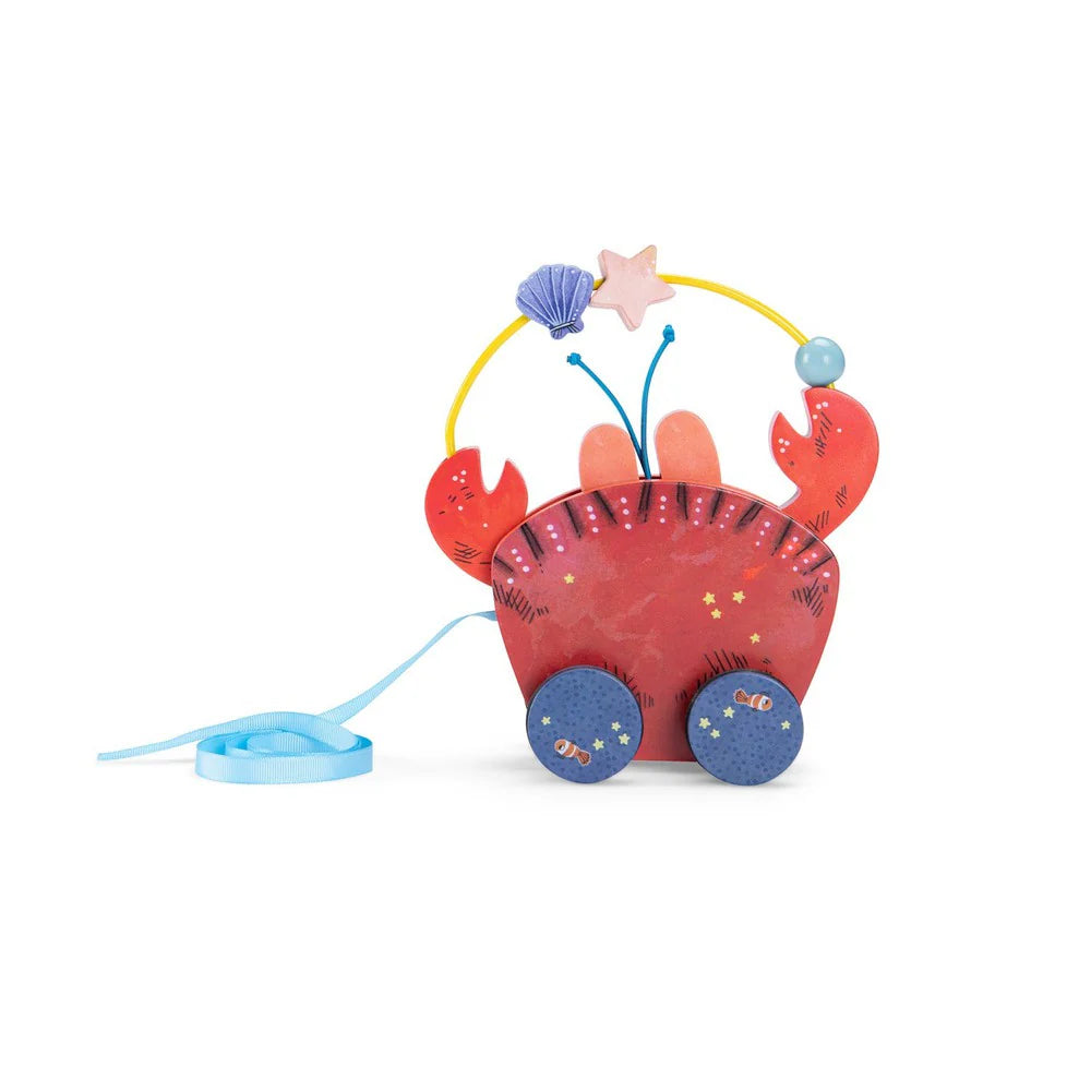 Wooden Pull Along Crab Toy - Handmade Wooden Toddler Pull Toy for Kids - Perfect for Early Learning, Walking Practice & Indoor/Outdoor Play