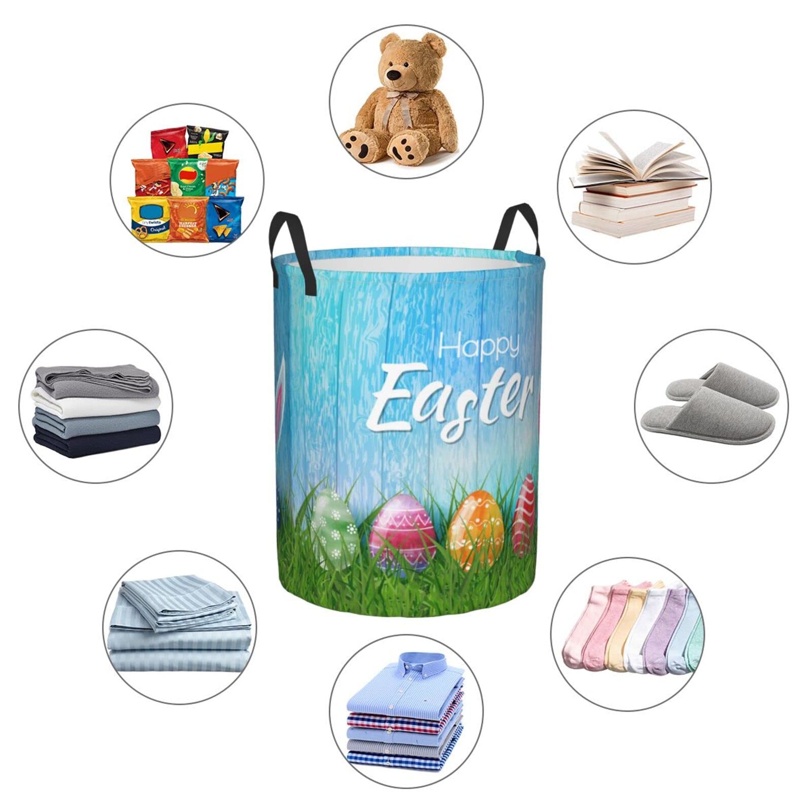 Easter Bunny Collapsible Laundry Basket with Handle - Waterproof Fabric Hamper for Clothes, Toys & Bathroom Storage - Foldable Organizer Bin for Dirty Laundry, Bedroom & Nursery Decor (Perfect for Holiday Gifts & Home Organization)