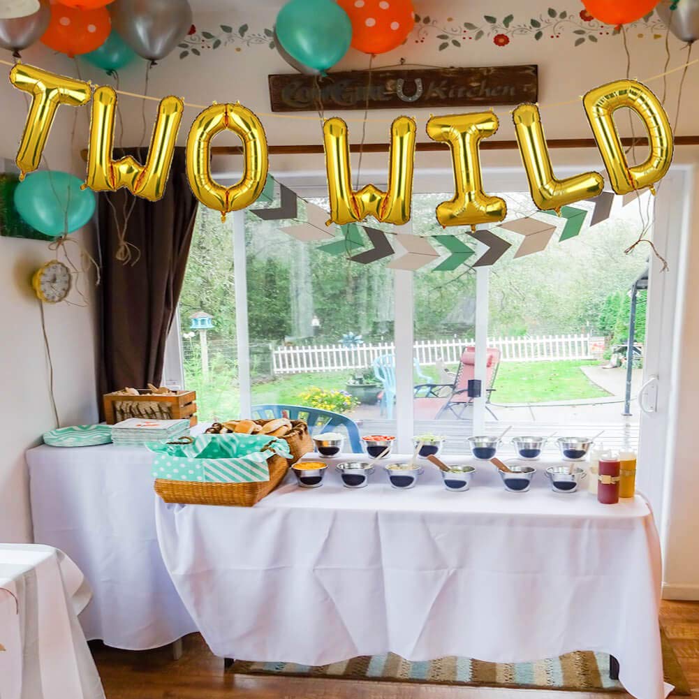 Gold Two Wild Balloons Banner - Jungle Safari 2nd Birthday Party Decorations for Boys & Girls | Jungle Theme Party Supplies for 2 Year Old Birthday Celebration | Perfect for Baby Showers, First Birthdays & Safari Themed Events