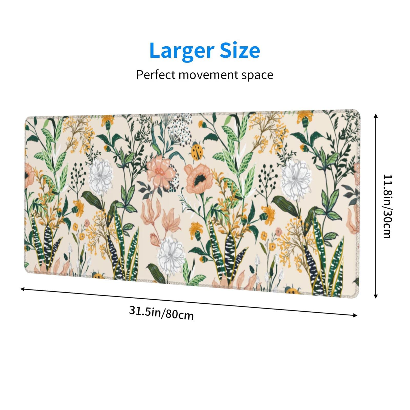 Floral Stitched Edge Mouse Pad - Extra Large 31.5
