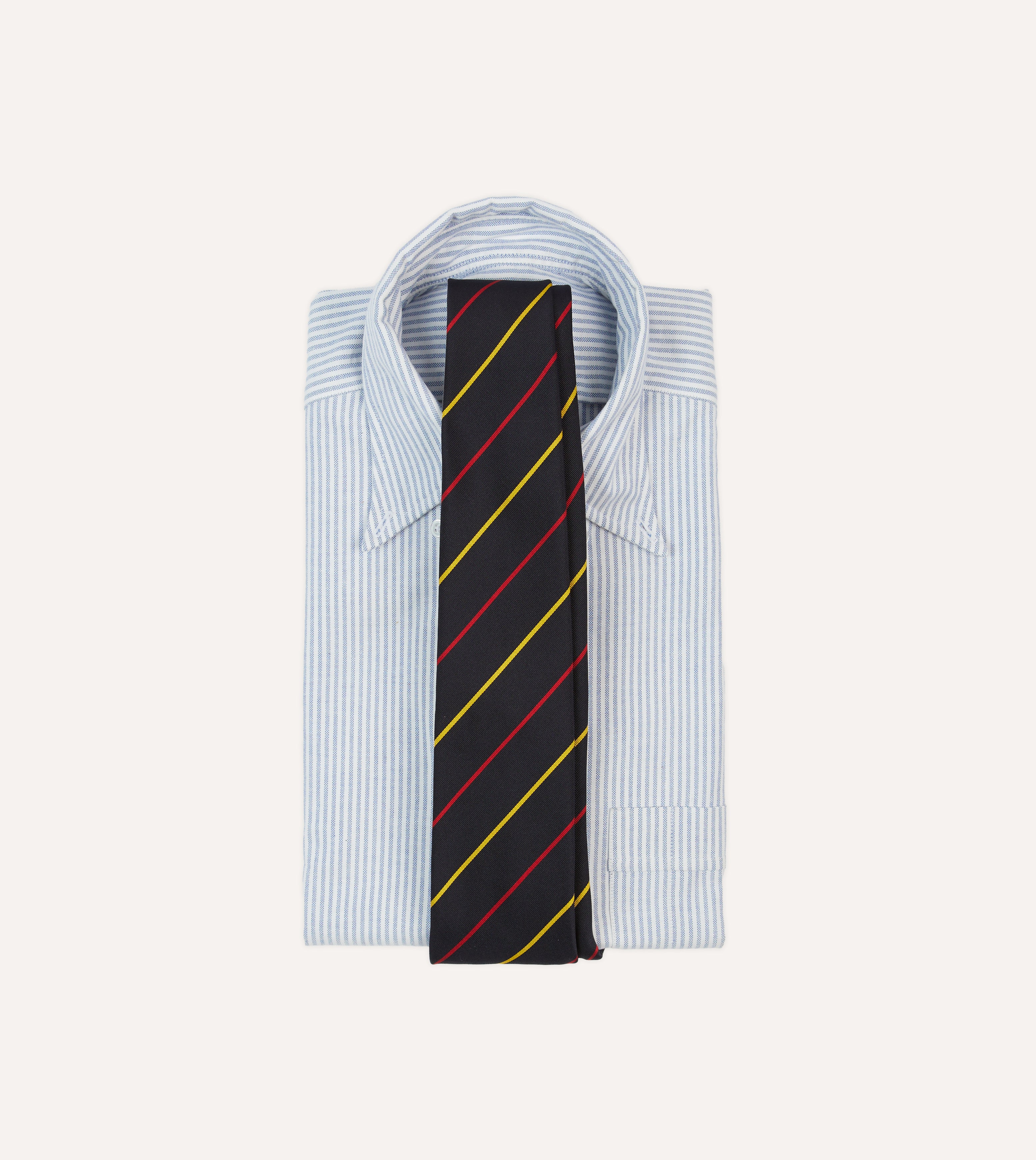 Navy, Red & Yellow Fine Stripe Mogador Silk Tipped Necktie - Premium Men's Formal Tie for Business, Weddings & Special Occasions