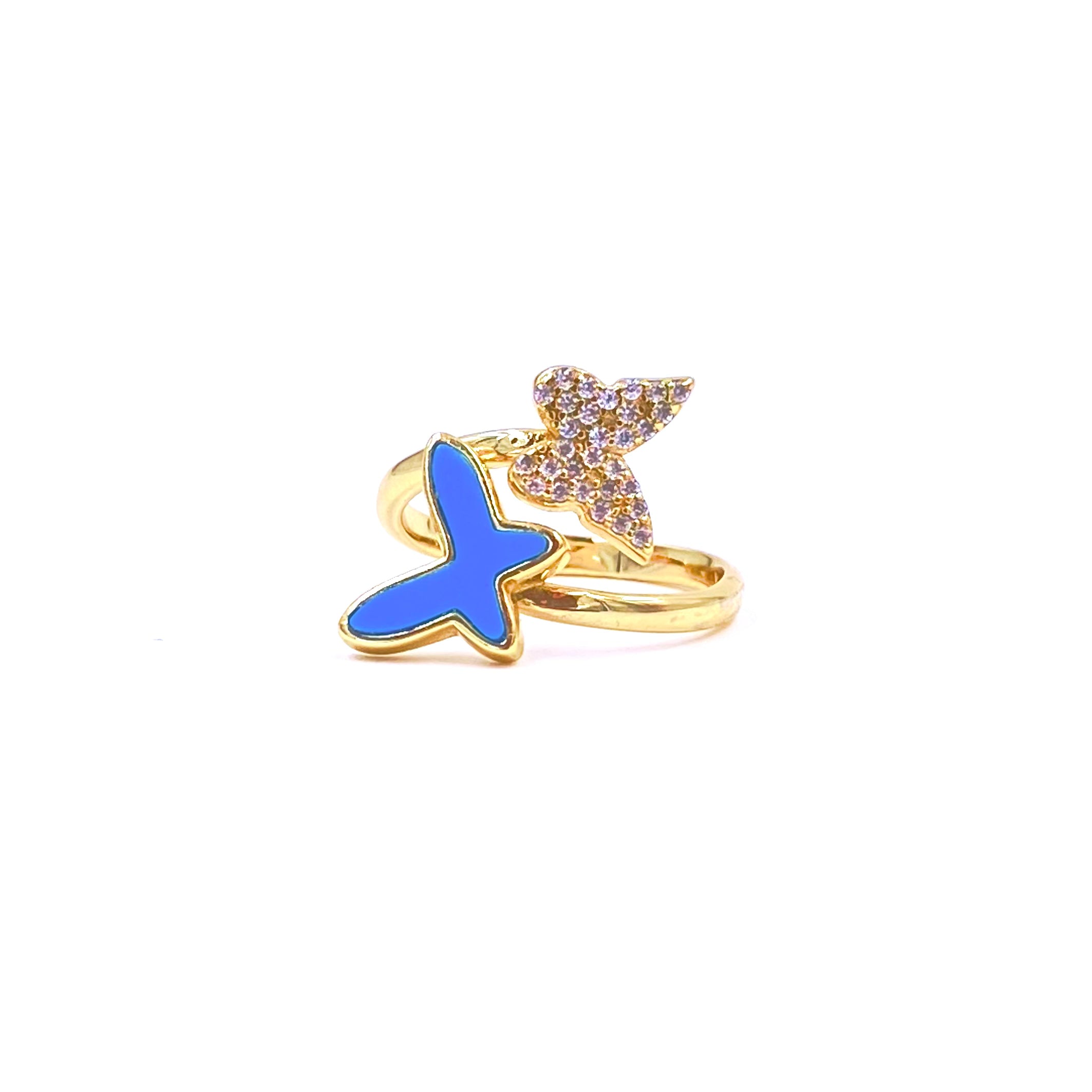 Stunning Ashley Gold Stainless Steel Ring with CZ Stones & Enamel Double Butterfly Design - Elegant Jewelry for Women, Perfect for Parties, Weddings & Daily Wear