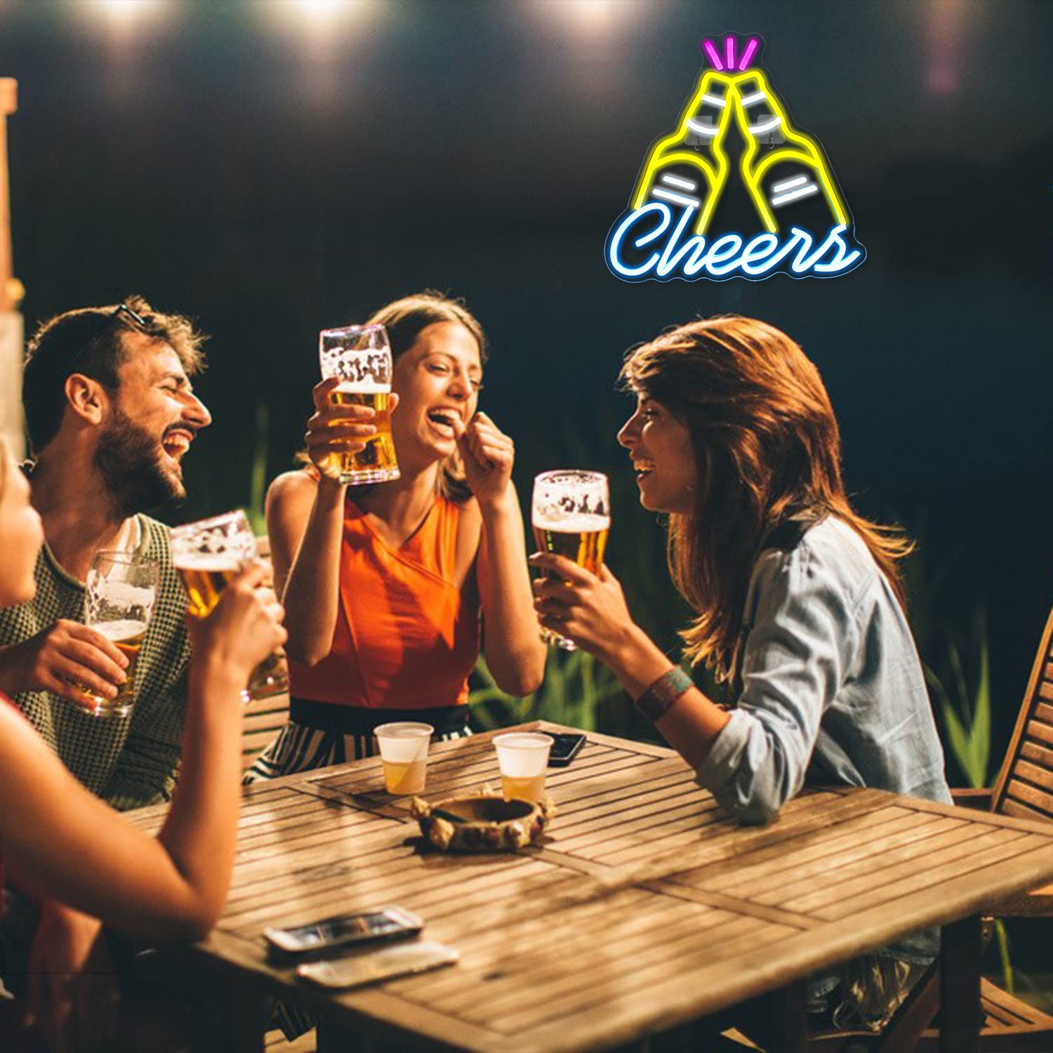 Looklight Beer Cheers Neon Sign - Yellow & Blue LED Wall Decor with USB Power - Perfect for Bars, Clubs, Gaming Rooms, Home, Wedding & Birthday Party Decorations - Great Gift Idea for Beer Lovers