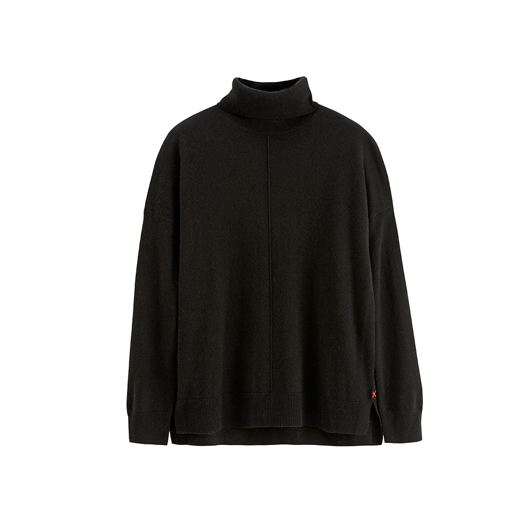 Premium Black Wool Cashmere Relaxed Rollneck Sweater for Women - Soft & Warm Winter Pullover for Casual Outfits & Office Wear