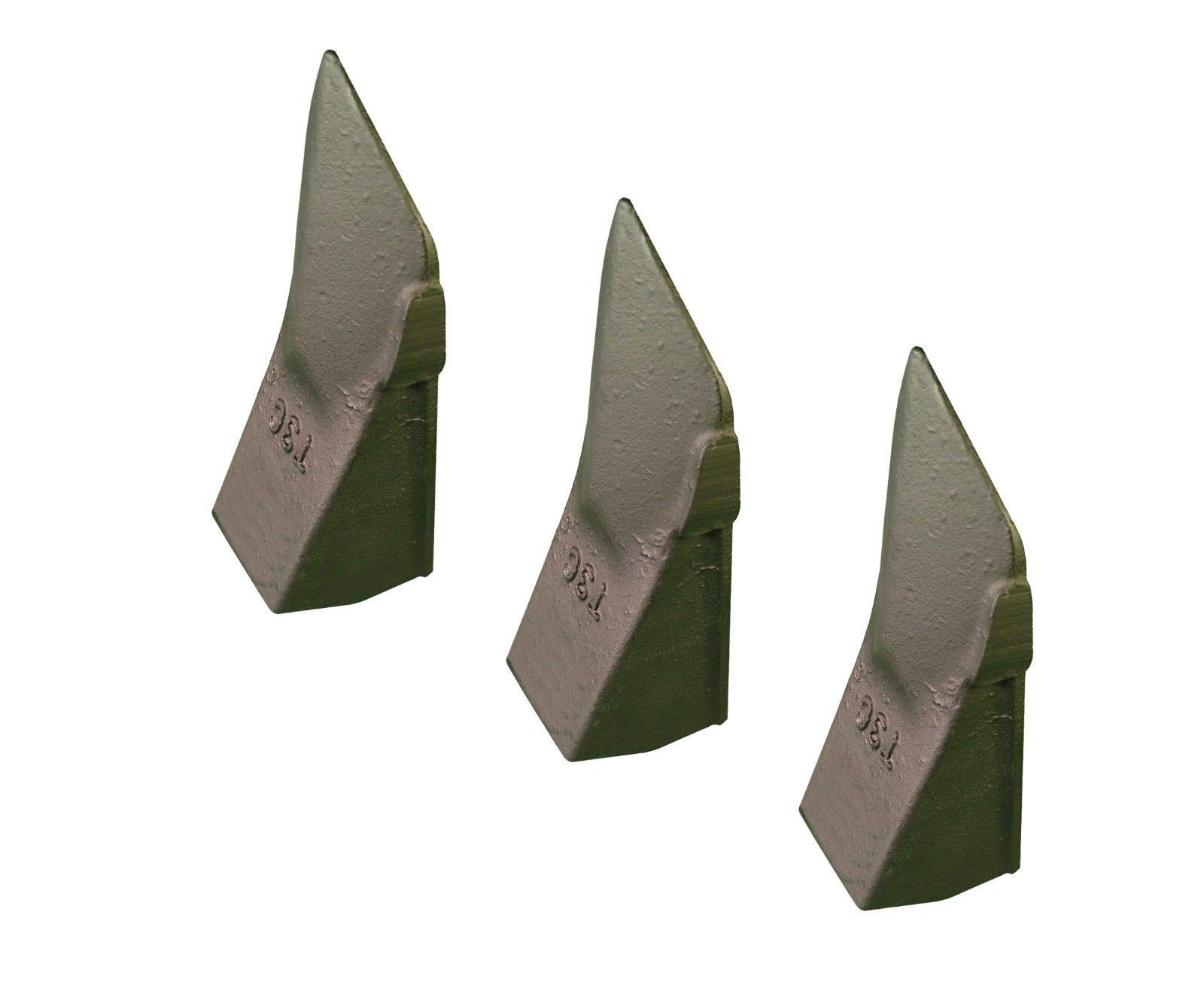 3-Pack Hensley Style Heavy Duty Crimp-On Tiger Rock Point Bucket Teeth - T3C Replacement for Excavator & Loader Buckets - Ideal for Mining, Construction & Landscaping