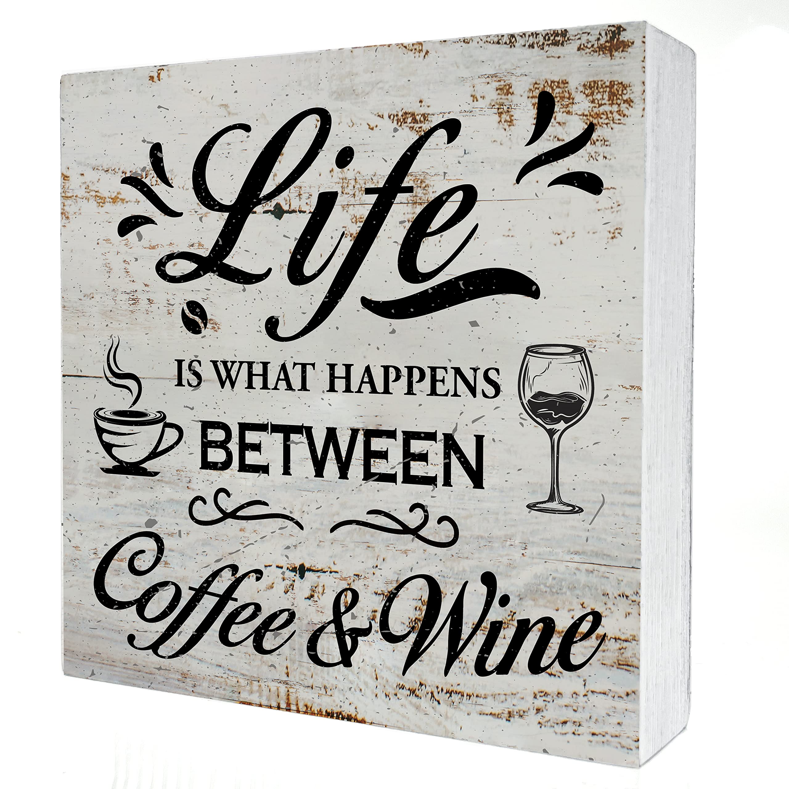 Vintage Wooden Box Sign - Funny Kitchen Decor with Inspirational Quotes, Rustic Wood Block Plaque for Home, Shelf & Table Decoration (5x5 Inch) - Perfect for Farmhouse, Coffee Bar & Gift Giving