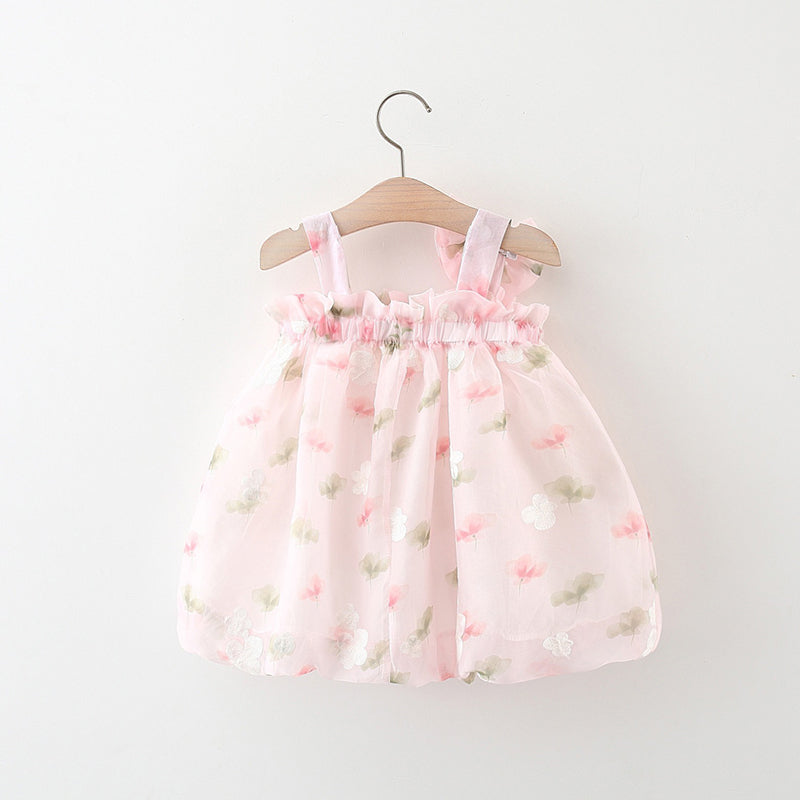 Baby Girl Dress with Two Flower Suspenders - Princess Style Outfit for Parties, Photos & Special Occasions