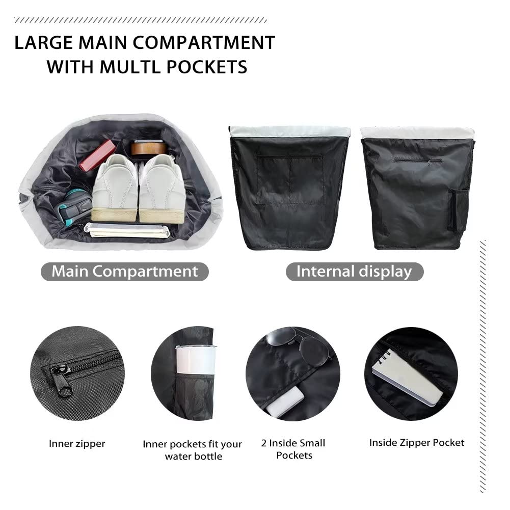 Stylish Black Daisy Pattern Drawstring Backpack with Zipper Pocket - Adjustable Waterproof Gym Bag for Men & Women | Perfect for Sports, Yoga, Camping & Daily Use
