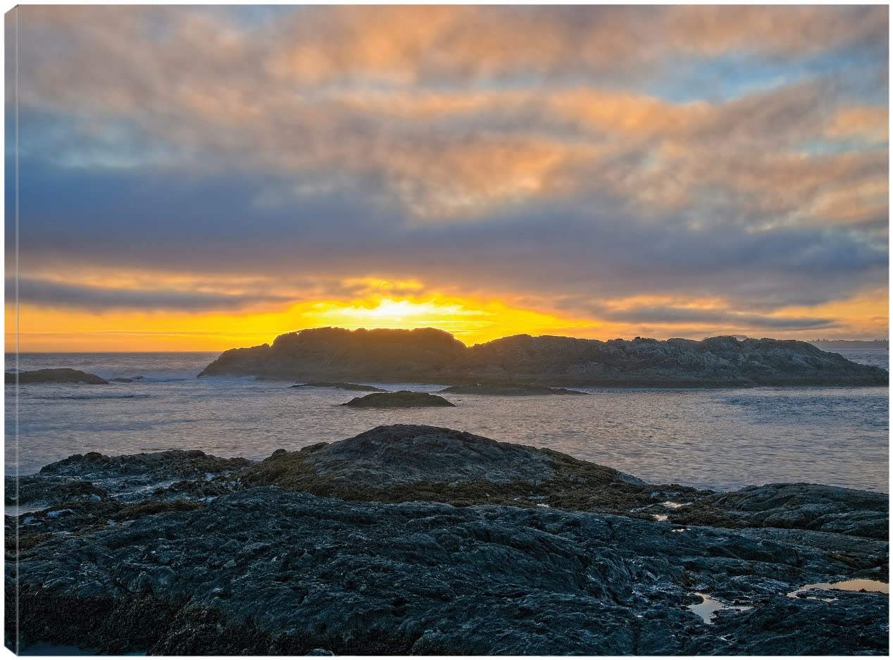 Wickaninnish Sunset Fine Art Canvas Wall Decor by Chuck Burdick - 46x35 Inch Ready-to-Hang Painting for Living Room, Bedroom, Office & More - Coastal Sunset Wall Art for Home & Commercial Spaces