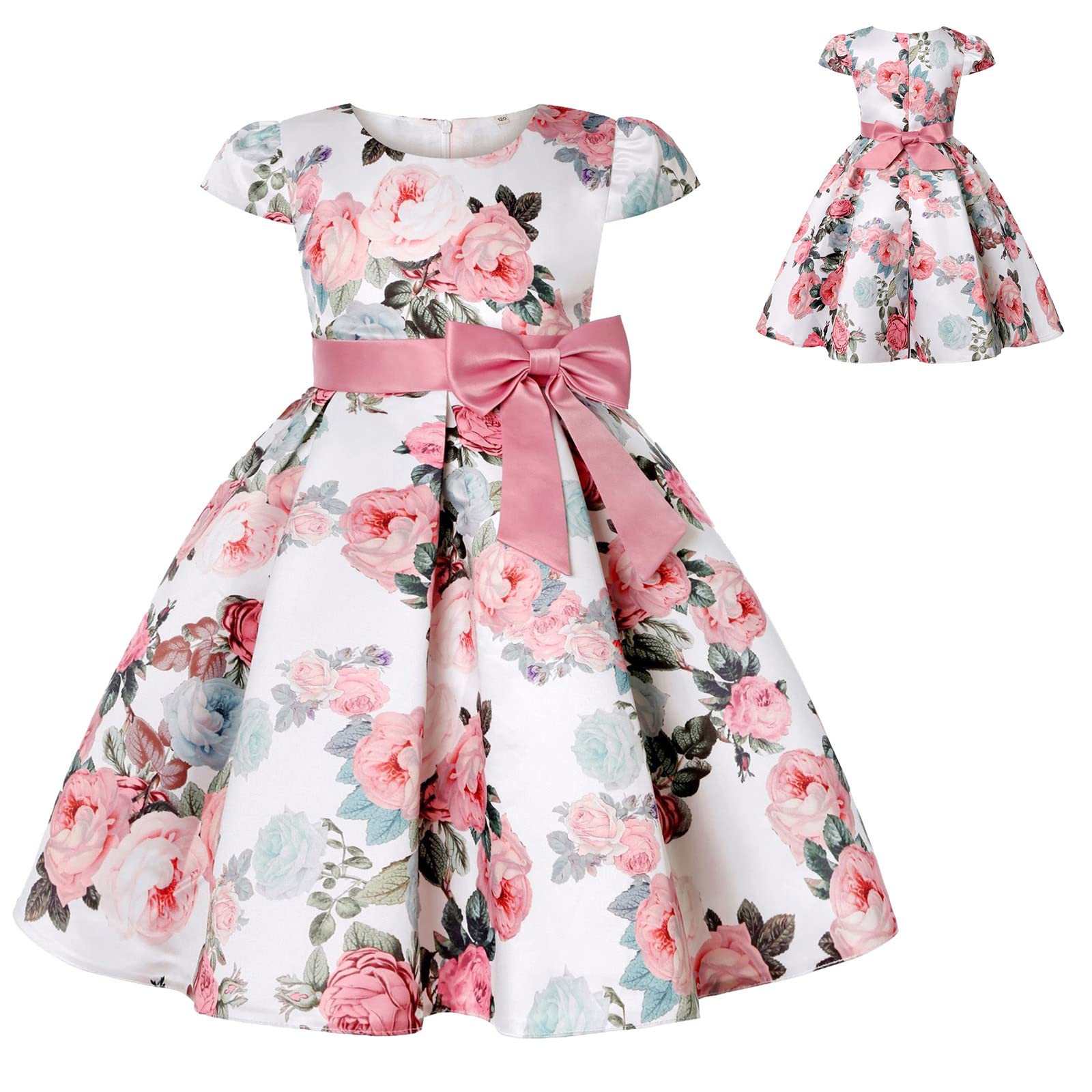 **Floral Print Toddler Girls Beach Dress - Short Sleeve Princess Sundress for Summer (Pink, Size 8) | Perfect for Beach Vacations, Birthday Parties & Outdoor Play**