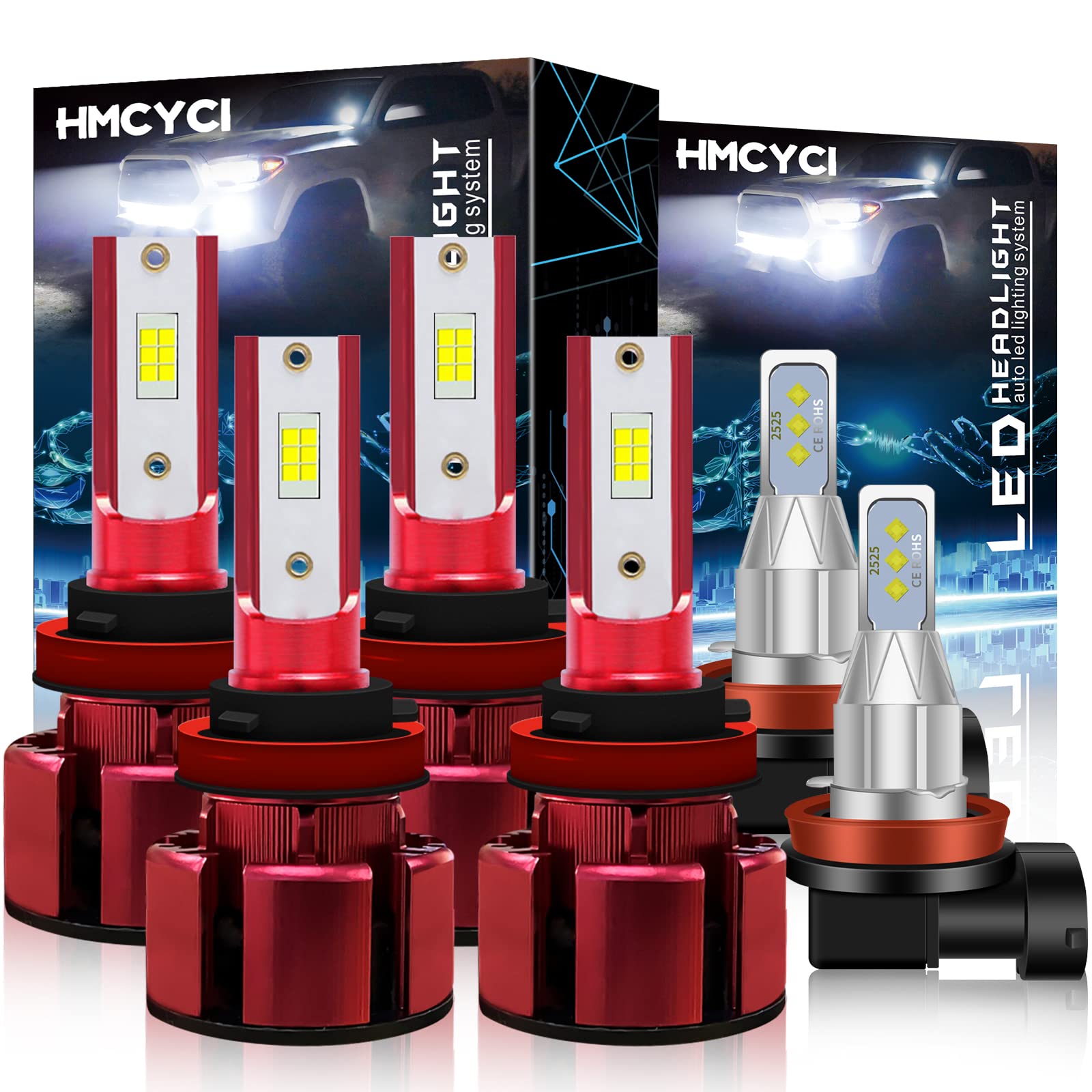 **2016-2020 Toyota Tacoma LED Headlight Bulbs Kit - H9 High Beam & H11 Low Beam + H11/H16 Fog Lights - 120W 24000LM 6000K White Super Bright - Plug and Play (Pack of 6) - Perfect for Night Driving & Off-Road Adventures**
