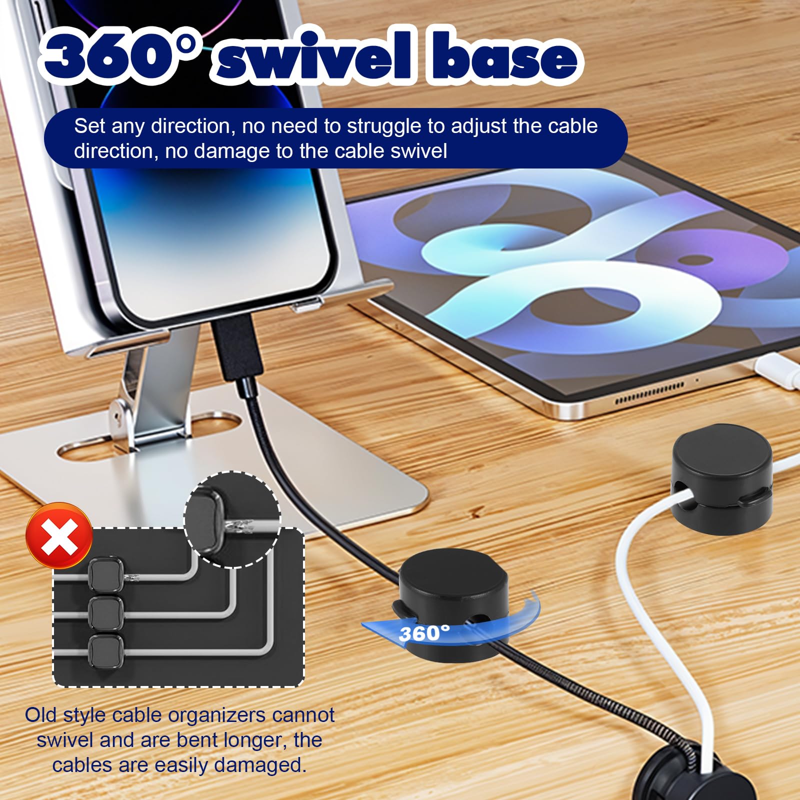 8 Pack Magnetic Cable Clips - Rotatable Strong Adhesive Cord Organizers for Phone Charger, Desk, Car & Office | Durable Wire Keepers for Home Appliances, Nightstand & Cable Management (Perfect for Travel, Work & Daily Organization)