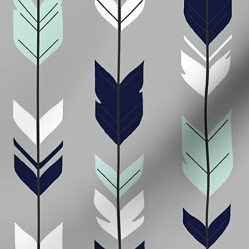 Premium Spoonflower Upholstery Velvet Fabric by The Yard - Navy Mint White Arrow & Feather Woodland Boho Nursery Print - Perfect for Home Decor, DIY Projects, Furniture Upholstery & Apparel Making