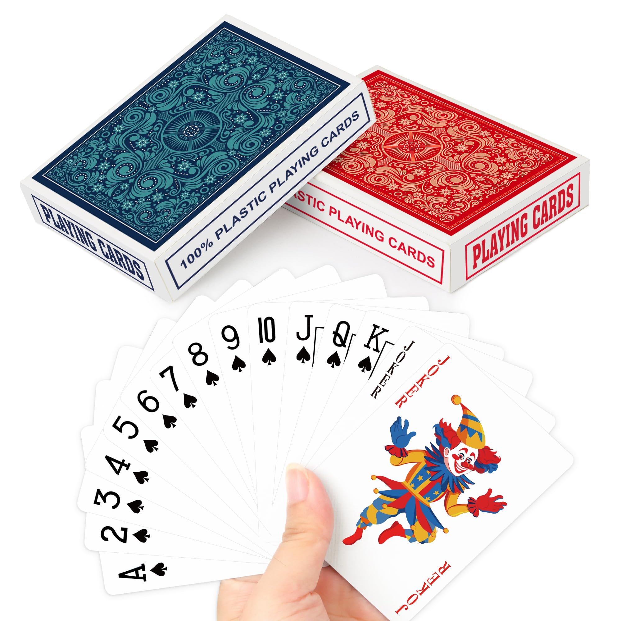 Waterproof Plastic Playing Cards 2-Pack - Poker Size Standard Index Deck for Adults - Durable Cards for Poker, Bridge, Pinochle & Casino Games - Perfect for Outdoor, Travel & Game Nights