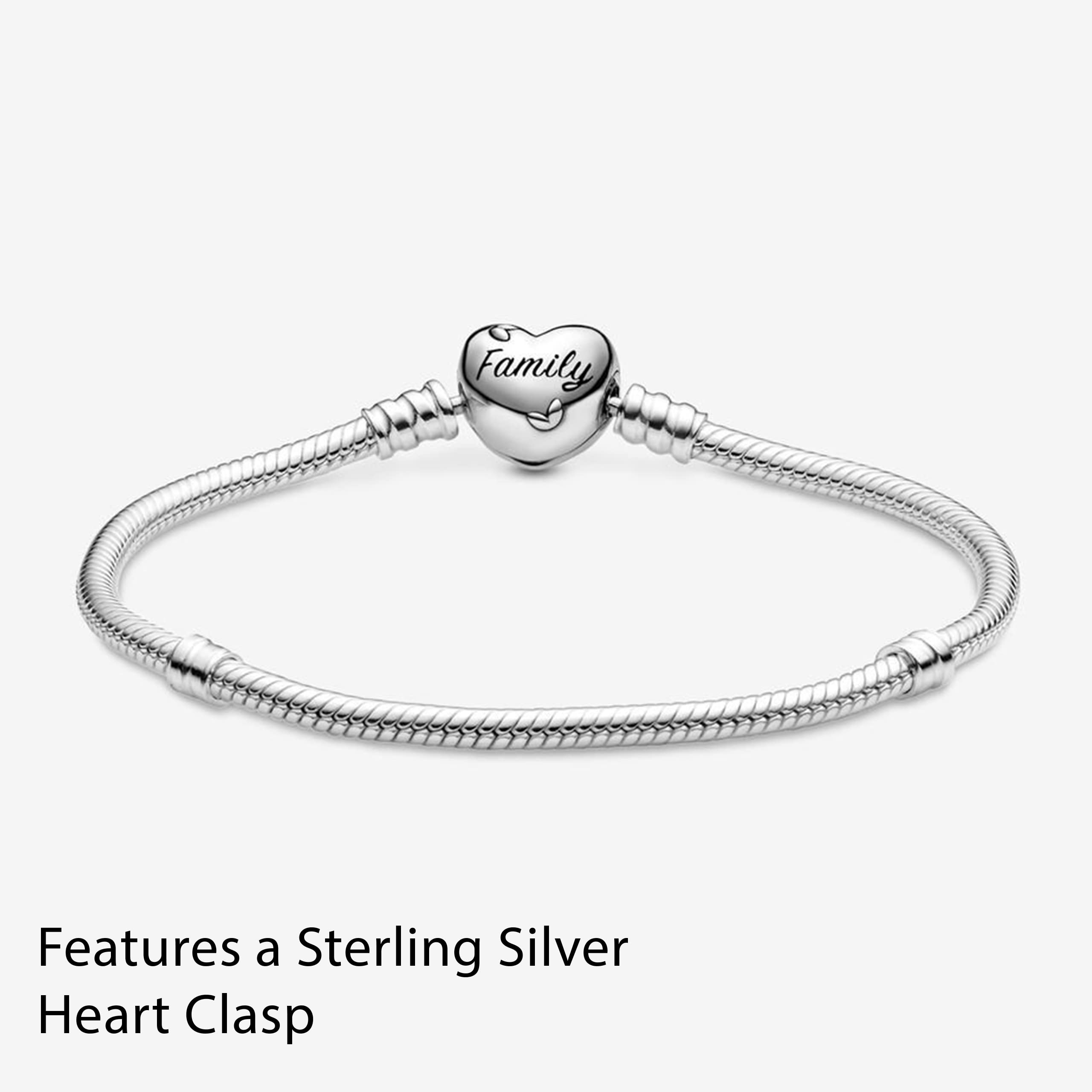 PANDORA Moments Family Tree Heart Clasp Snake Chain Bracelet - Sterling Silver with Cubic Zirconia - Compatible with PANDORA Charms - Elegant Gift for Women - Perfect for Mother's Day, Anniversary & Special Occasions