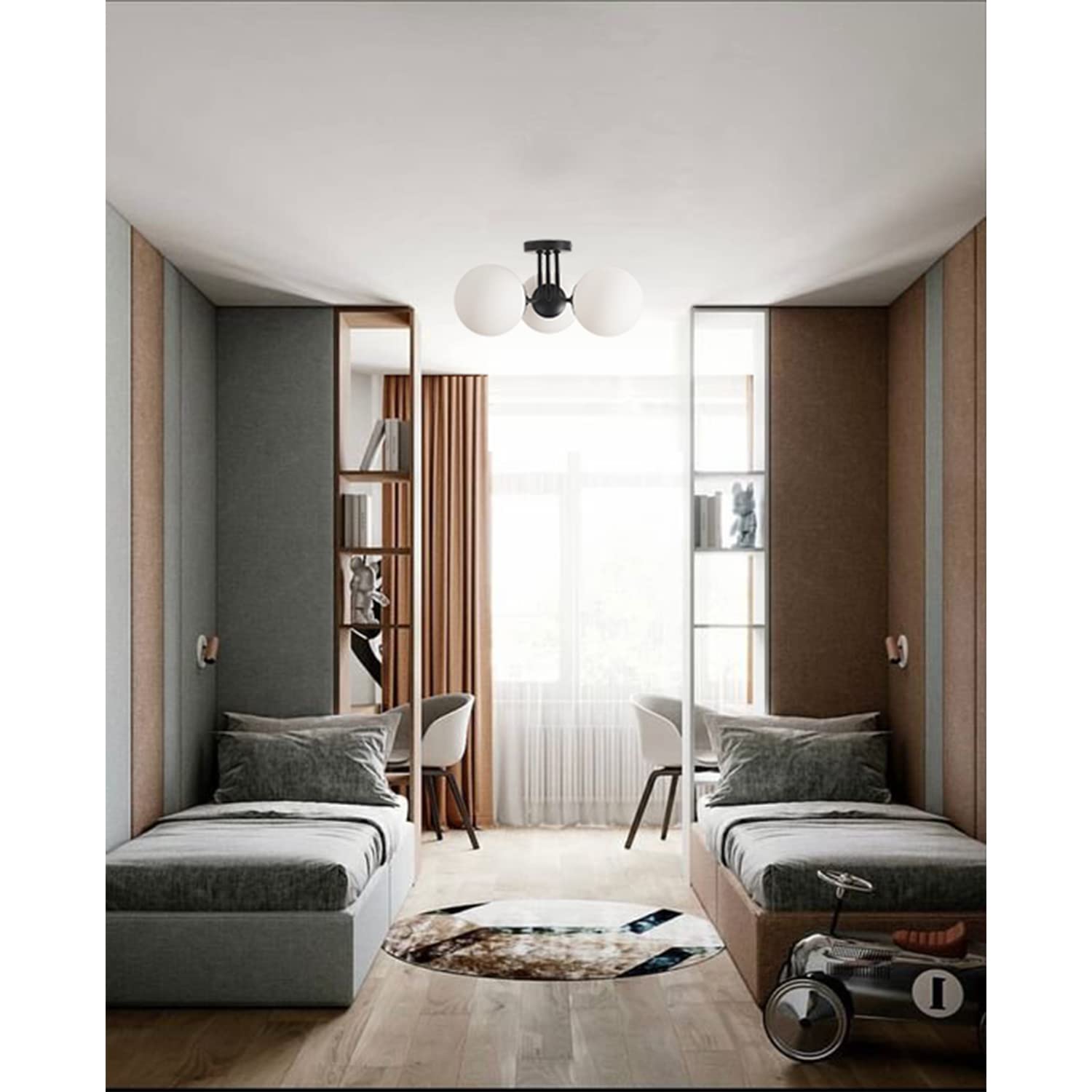 Soft Black 3-Light Semi Flush Mount Ceiling Fixture with Frosted Glass Shade - Vintage Style Close-to-Ceiling Lighting for Bedroom & Living Room | Modern Chandelier Alternative for Cozy Home Ambiance