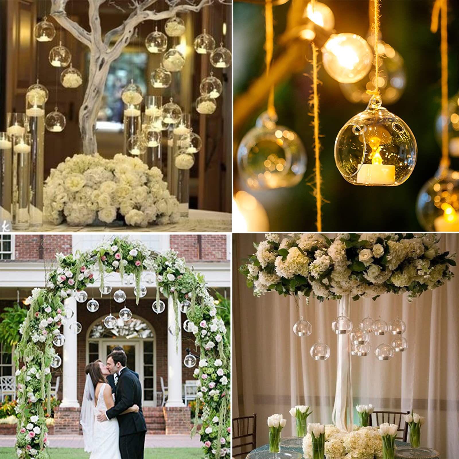 3.15 Inch Glass Globe Hanging Tea Light Holders - 90pcs + 10 Extra Glass Terrarium Containers for Wedding Centerpieces, Christmas Ornaments & Home Decor - Perfect for Candle Displays, Party Decorations and Seasonal Hanging Decor