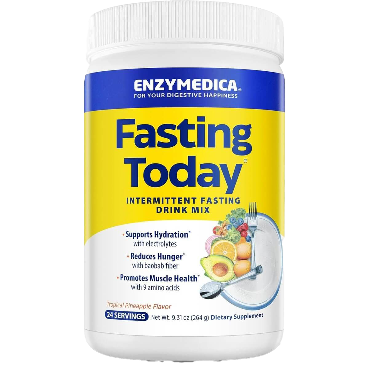 Enzymedica Fasting Today 264g Topical Pineapple Flavor Supplement - Supports Intermittent Fasting & Digestive Health | Ideal for Weight Management & Detox